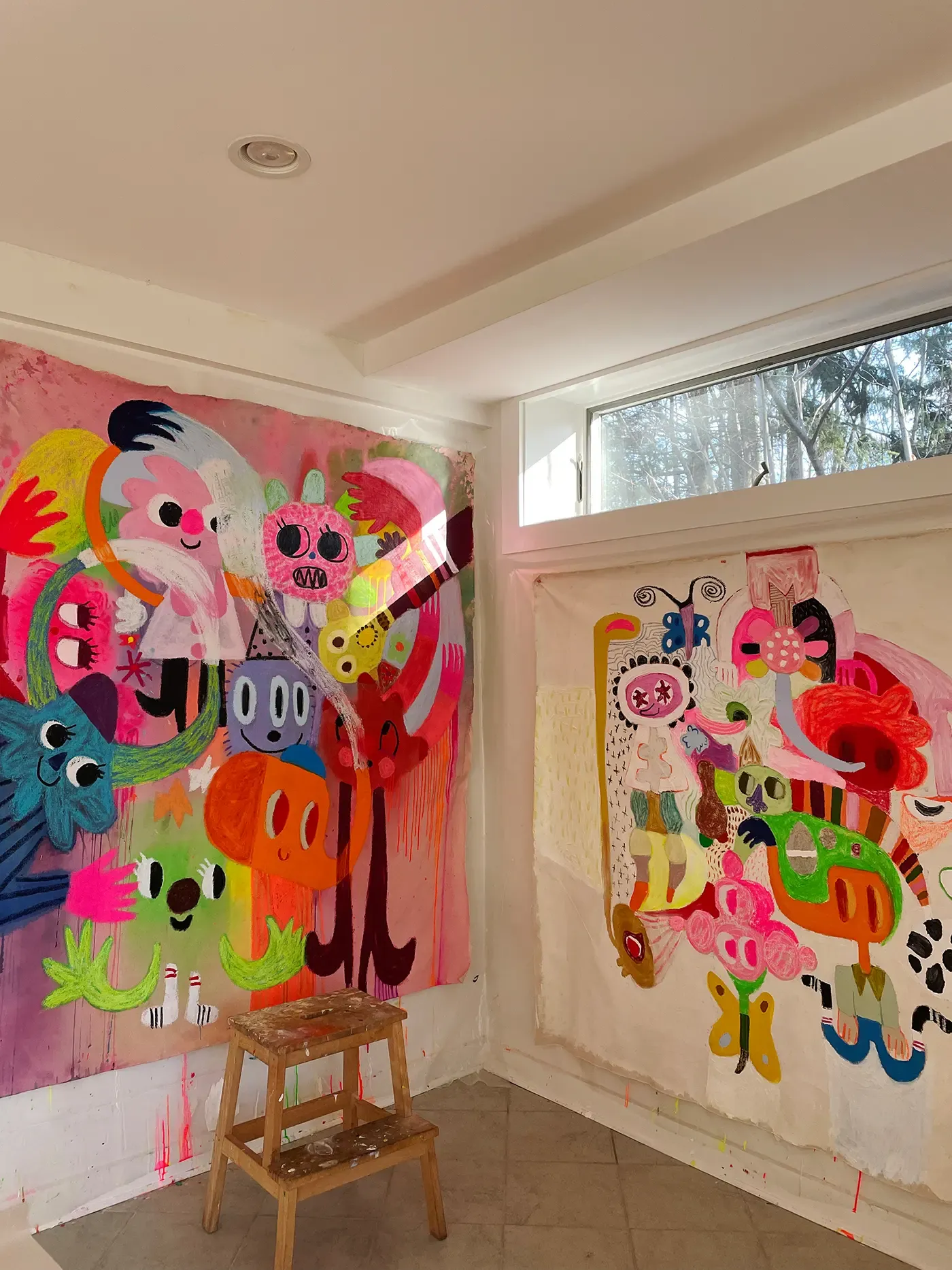 maine, usa, artist fanny brodar shares photo of her studio with artworks 