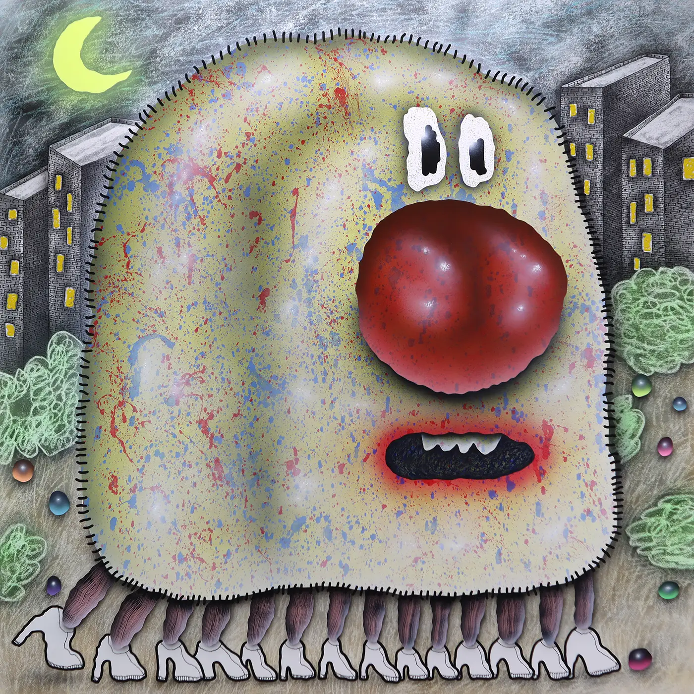 bijijoo, artwork, many legs, monster, red nose, typical style of the artist