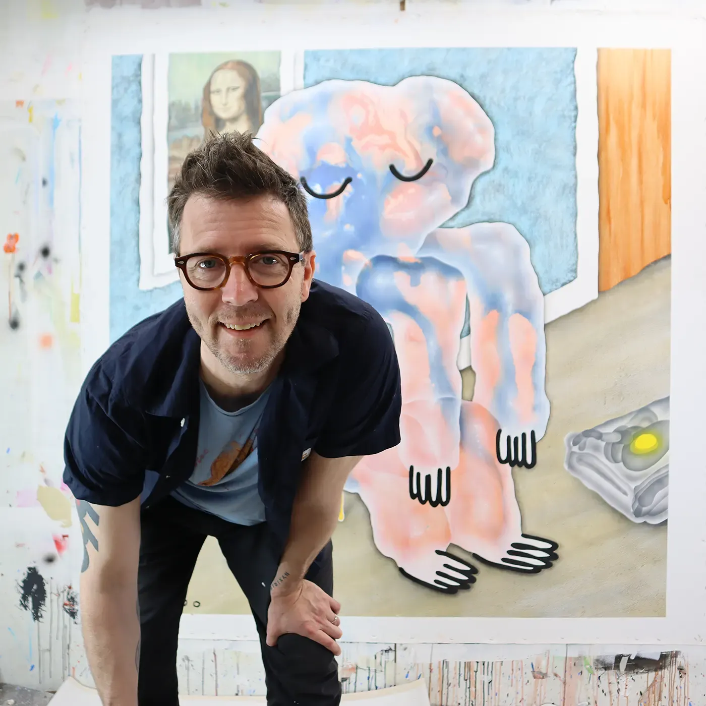 bijijoo, artist infant of his amazing artworks, smiling into the camera, what a great artist