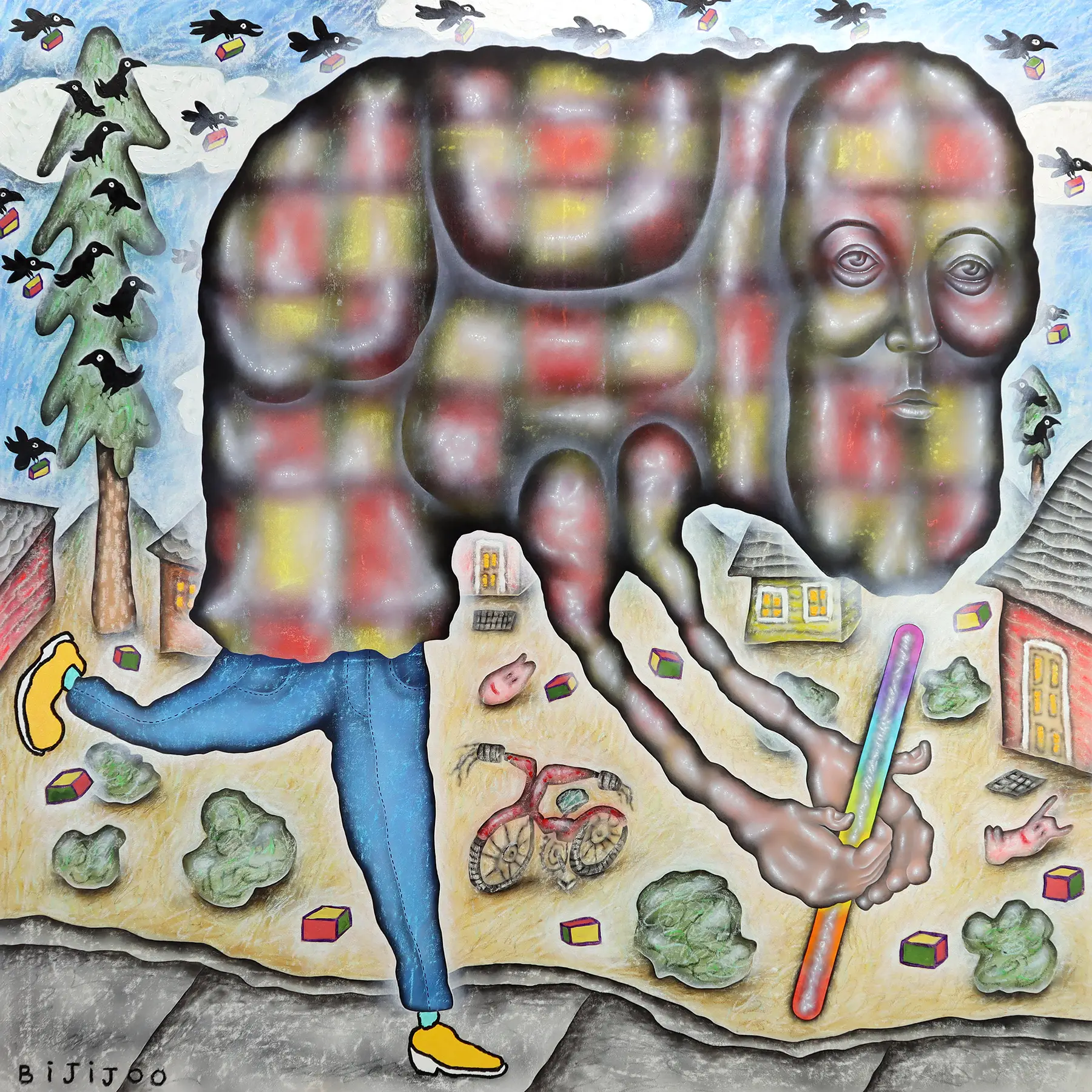 bijijoo, artwork, painting,  magical turkey oil acrylic and pastel on canvas 80x80cm colorful surreal contemporary painting