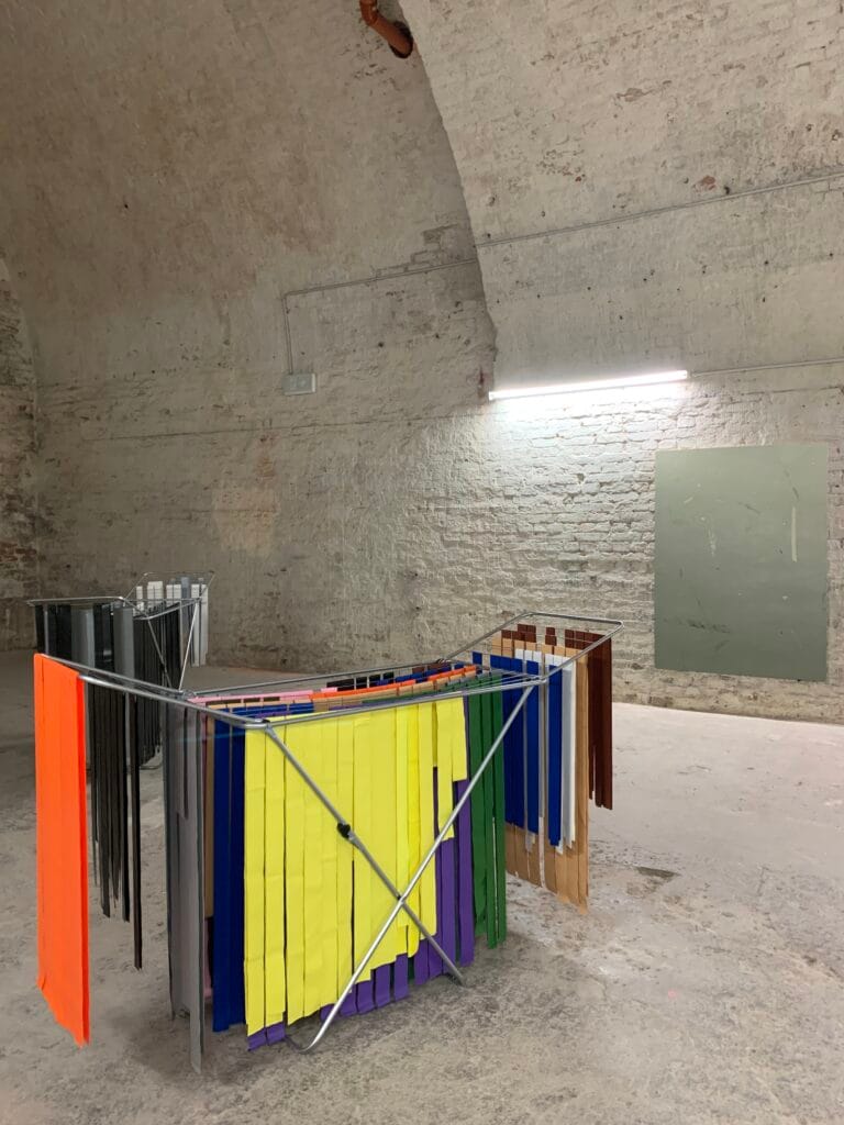 Installation view from GLUE, 2024 group exhibition in Berlin featuring works by Kirsten Hutsch.