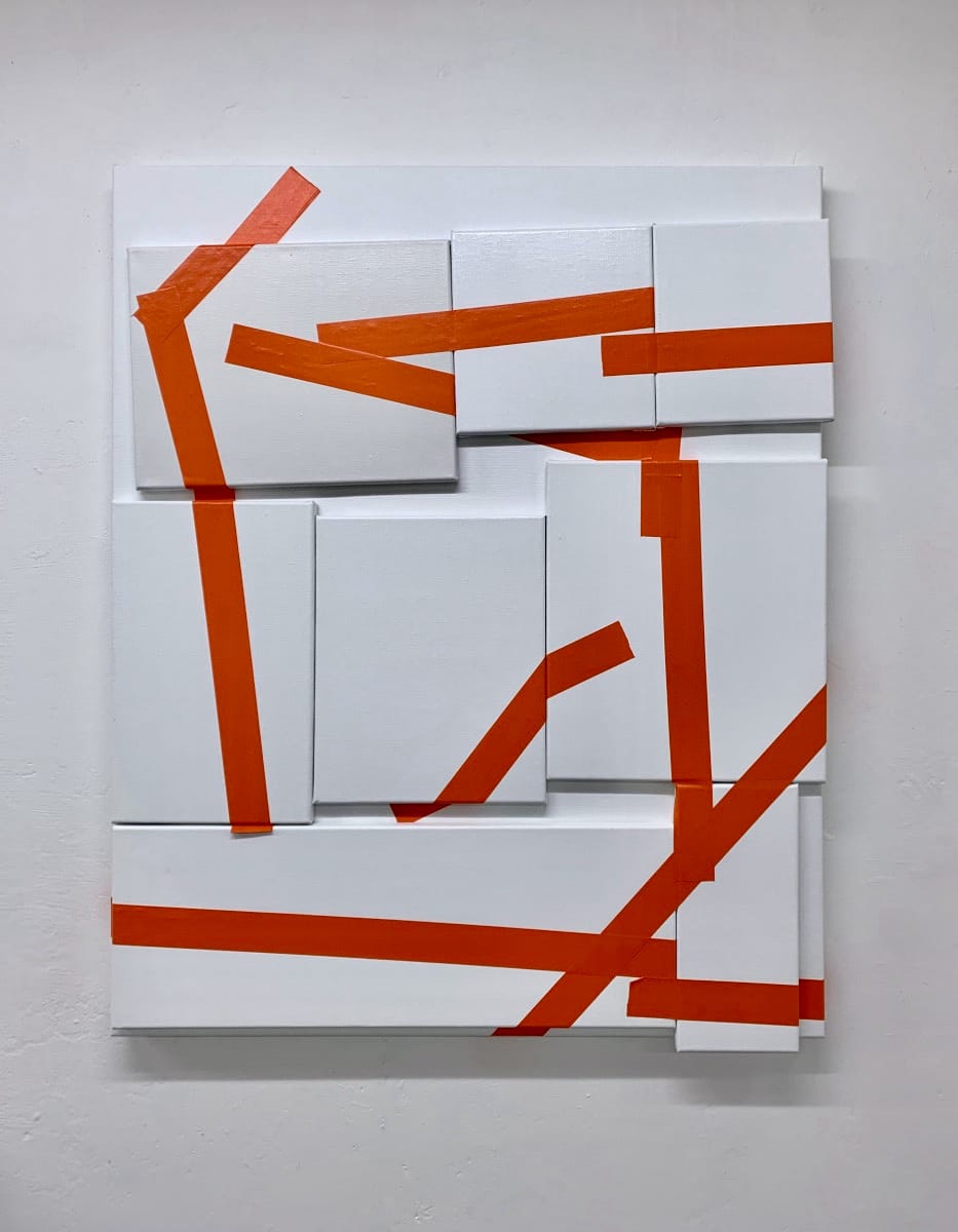 Taped Painting No. 16 (2023) by Kirsten Hutsch – mixed media work with gaffa tape and textured layers on linen.