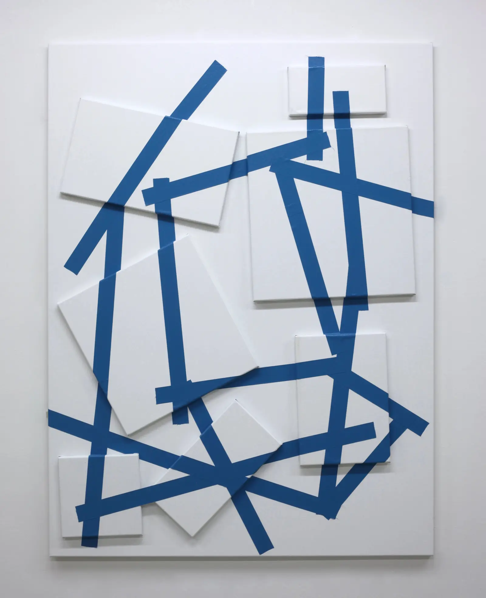 Stuck Blue (2021) by Kirsten Hutsch – textured mixed media work with acrylic tape on linen.