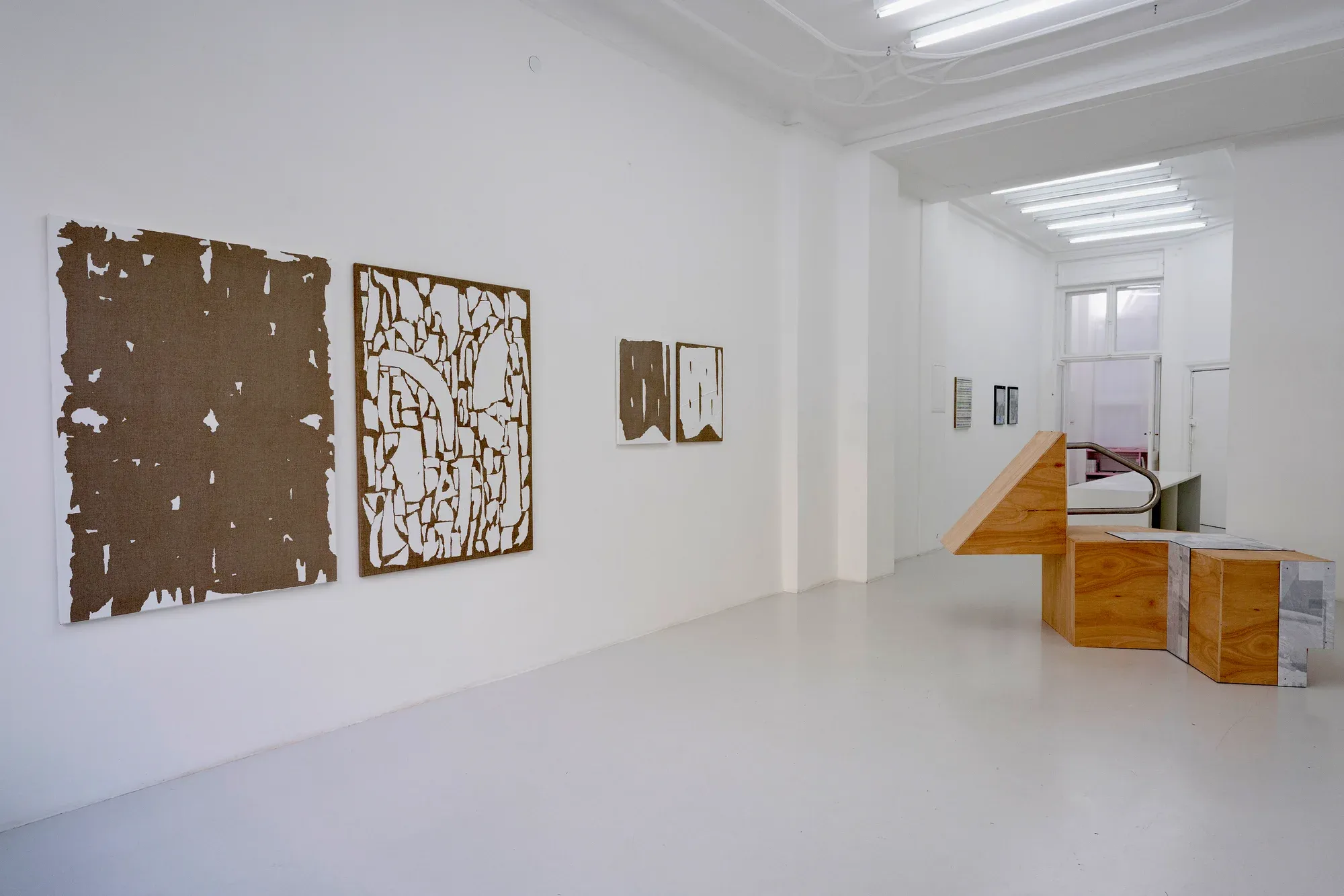 Installation view of Kirsten Hutsch’s work at Burster Gallery, Berlin, in the duo show Hybrid Order with Bram Braam, 2024.