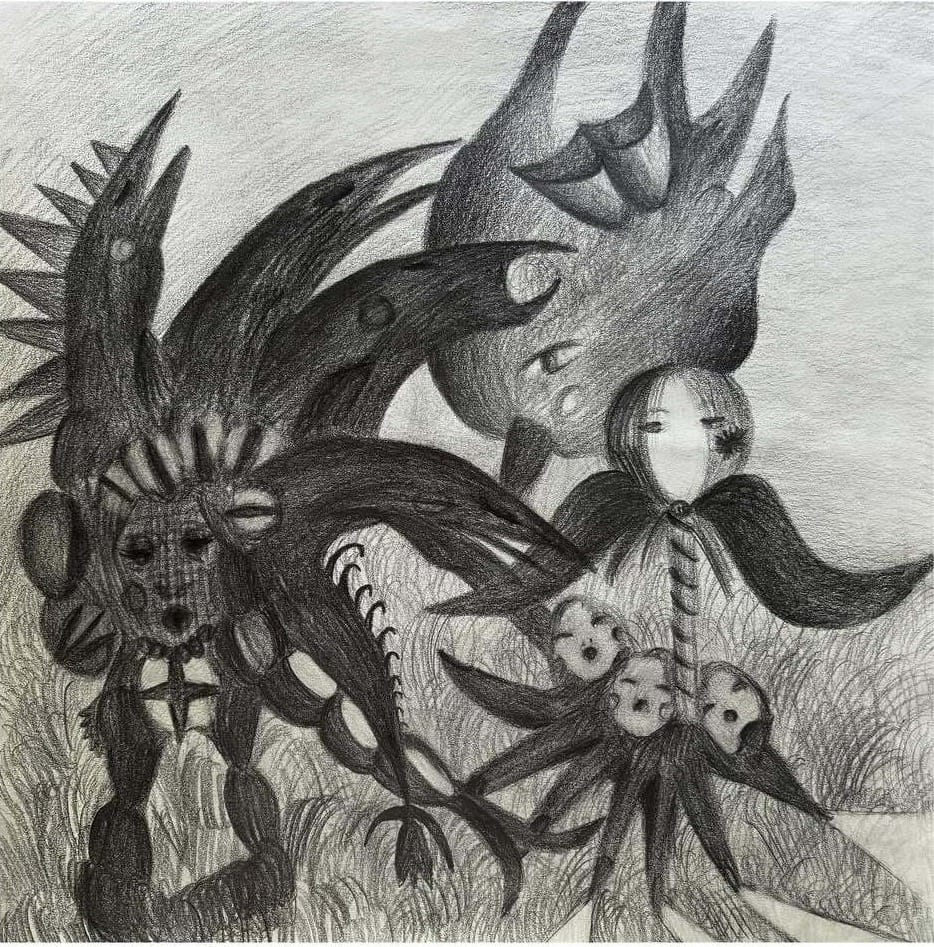 Drawing by Sopho Mamaladze titled “Her” (2025), a 30 × 30 cm work reflecting themes of femininity, introspection, and emotional presence.