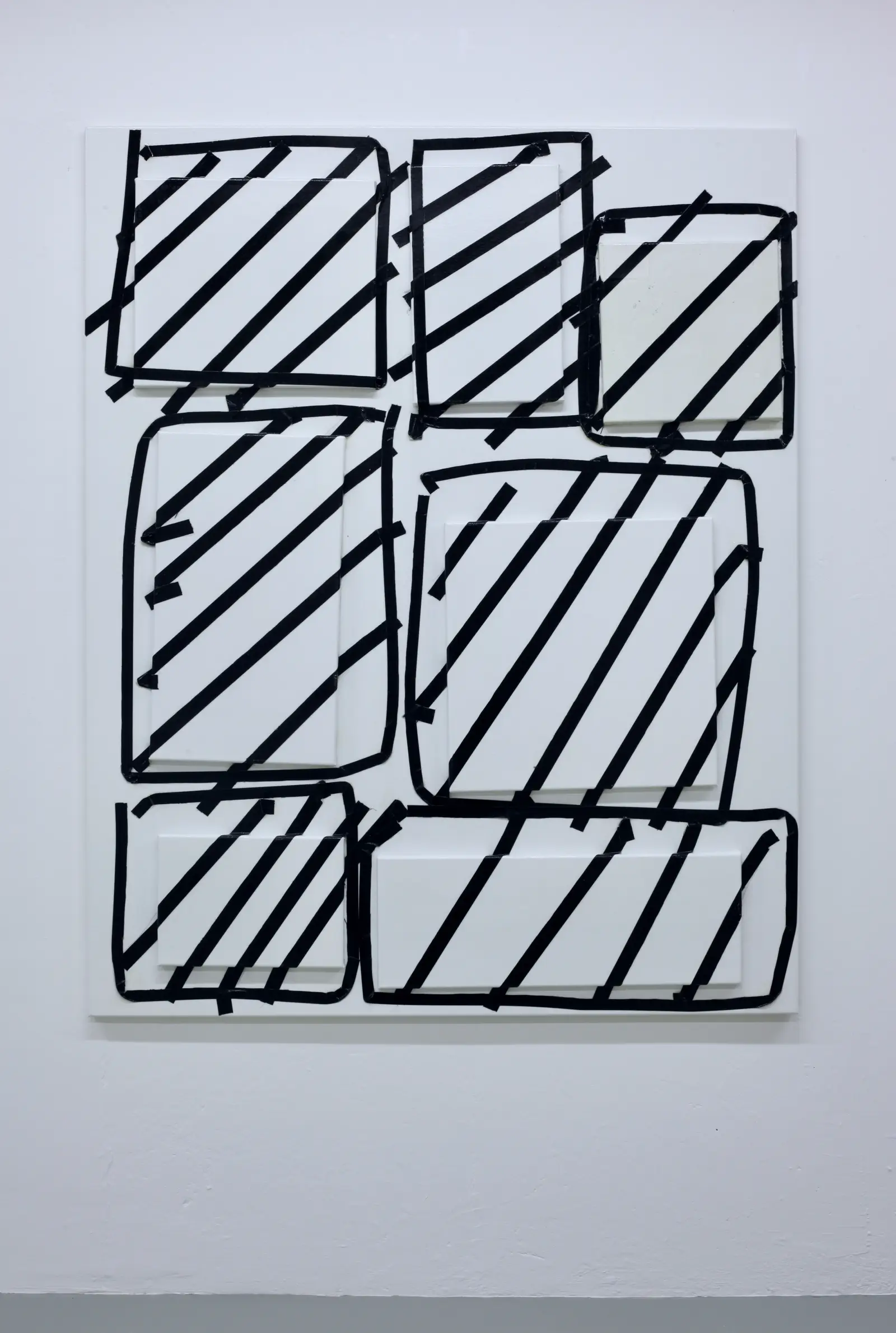 Stuck No. 4 (2021) by Kirsten Hutsch – large-scale work with gaffa tape and liquid glass on linen.