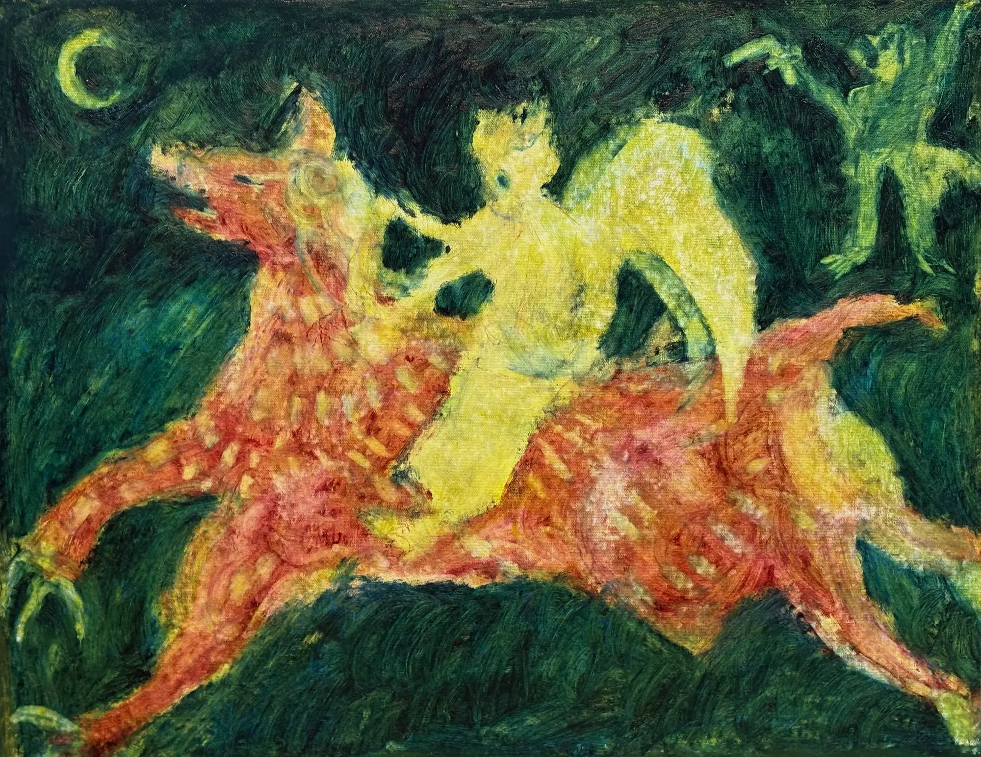 Artwork titled “Run” by Sopho Mamaladze, evoking urgency and emotional movement within her symbolic, textured visual language.