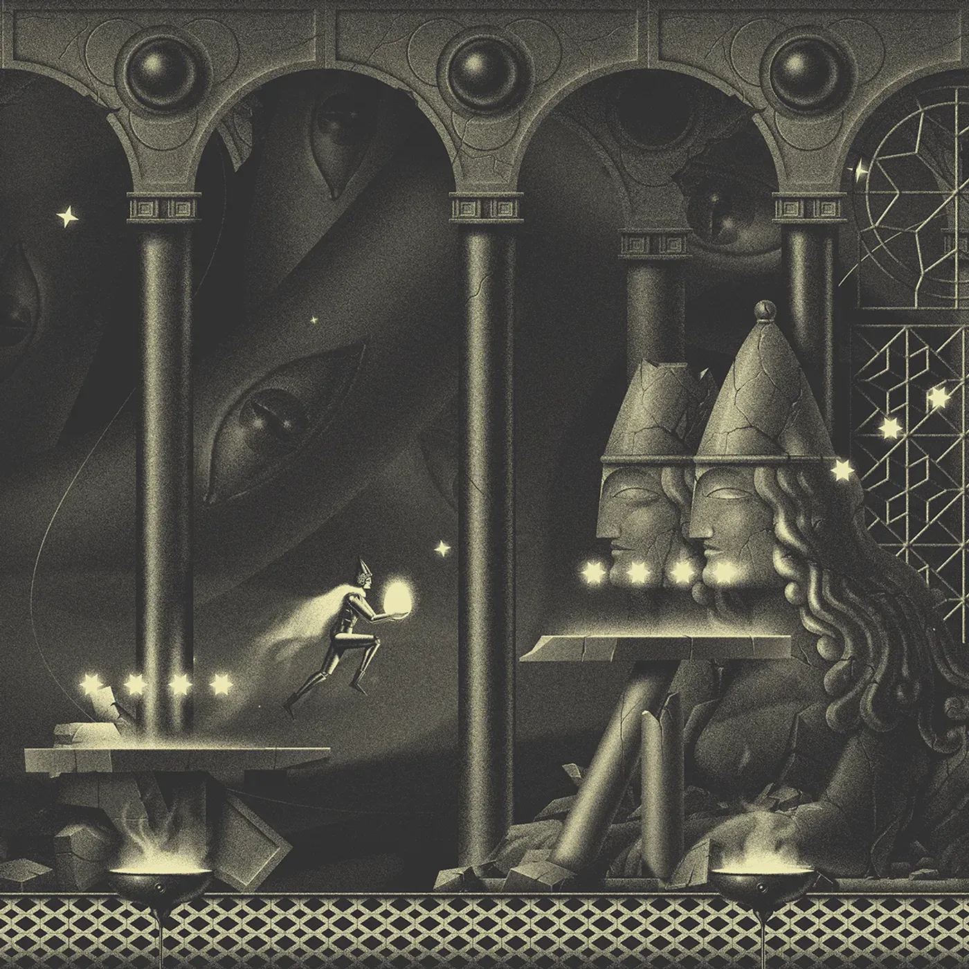 Khoren Matevosyan digital artwork, Game World Scene from The Bird of a Thousand Voices for Tigran Hamasyan album, blending Armenian folklore with game-inspired mythic environment. Courtesy by the artist.