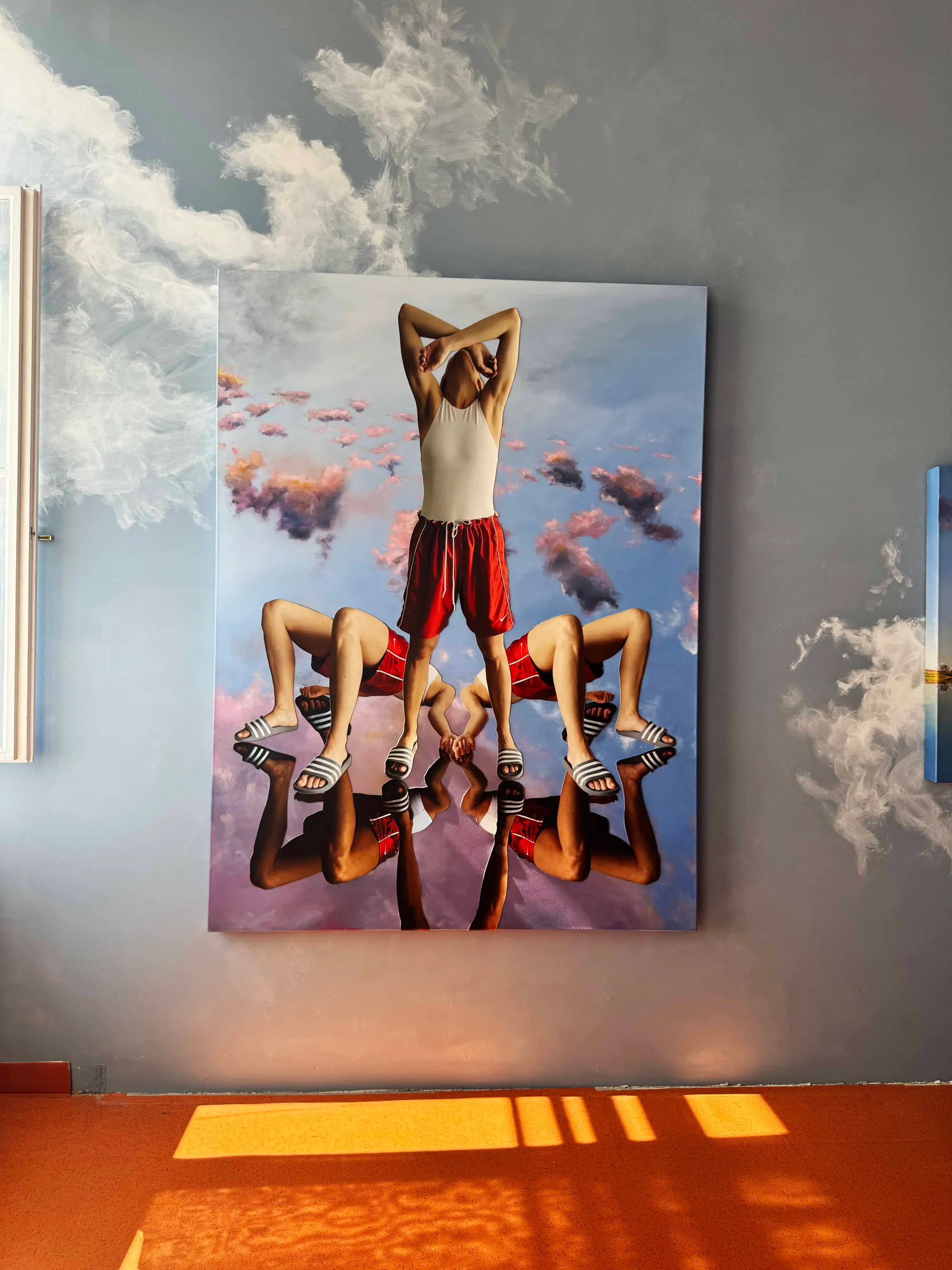 Parallel Vienna 2025: Installation by Florian Lang, presented by OHO (Offenes Haus Oberwart) in the Project Statements section. Painted sky walls and a central mirrored painting created a striking presentation at the Otto Wagner Areal, Vienna.