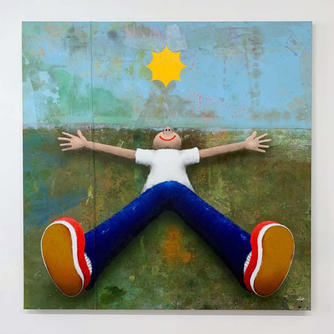 artist radar by ask kurt - hunter potter painting of a happy person lying in the grass arms and legs spread out in bliss