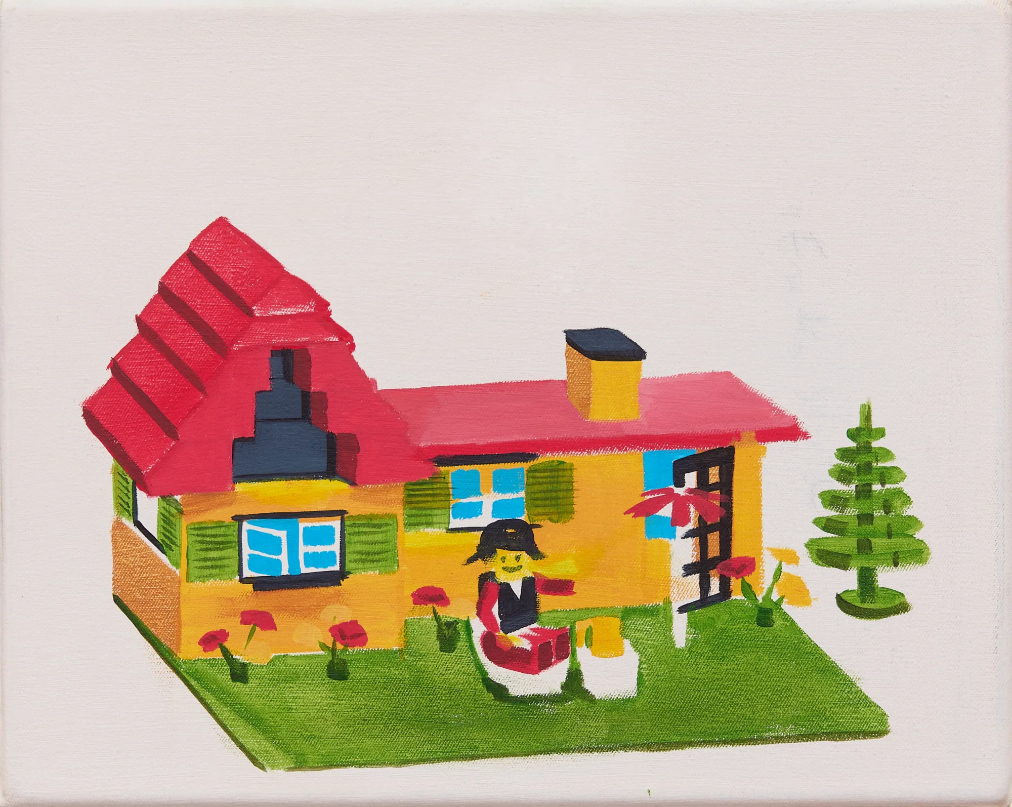 Martin Schuster painting, toy-like summer cottage, acrylic, 2024.