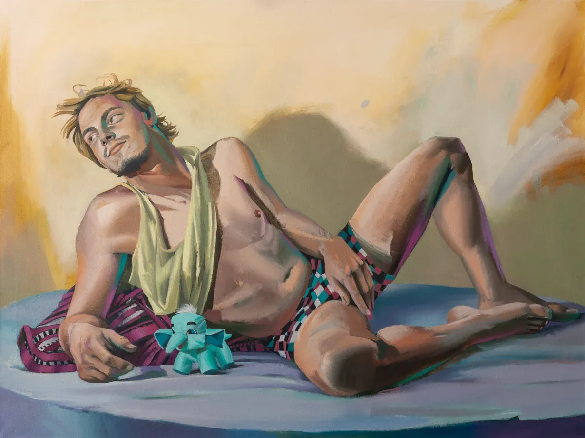 Martin Schuster figurative painting, reclining male portrait, 2017.