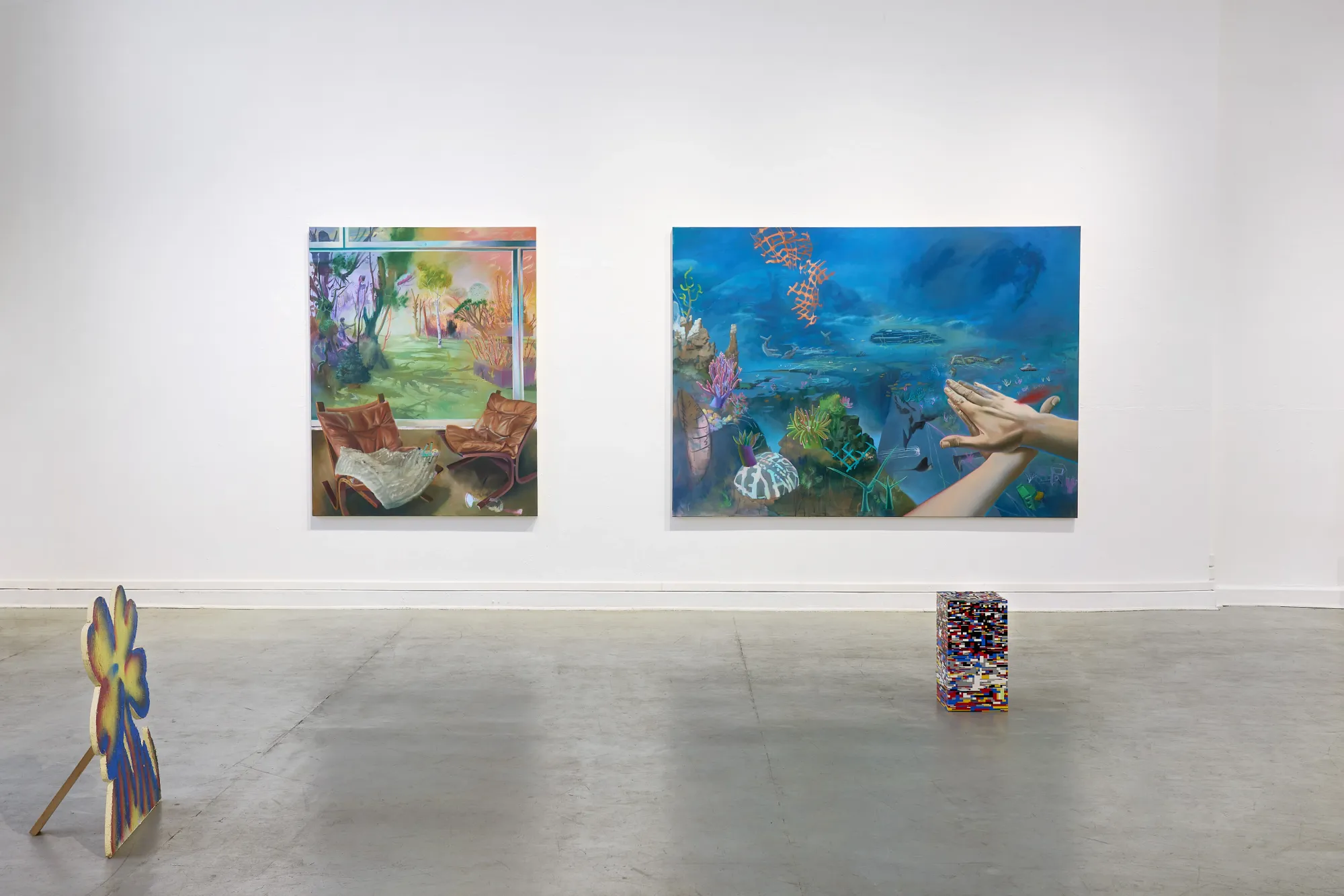 Martin Schuster installation view, Alte Handelsschule Leipzig 2023, large canvases.