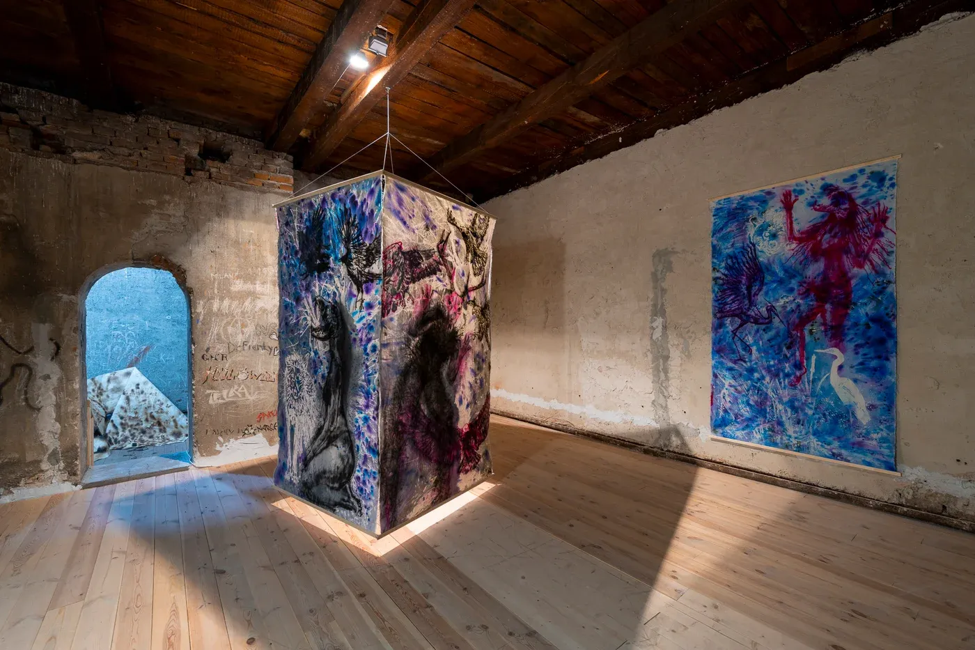 olga pastekova, from dusk till dawn, acrylic airbrush on canvas, installation view 2023