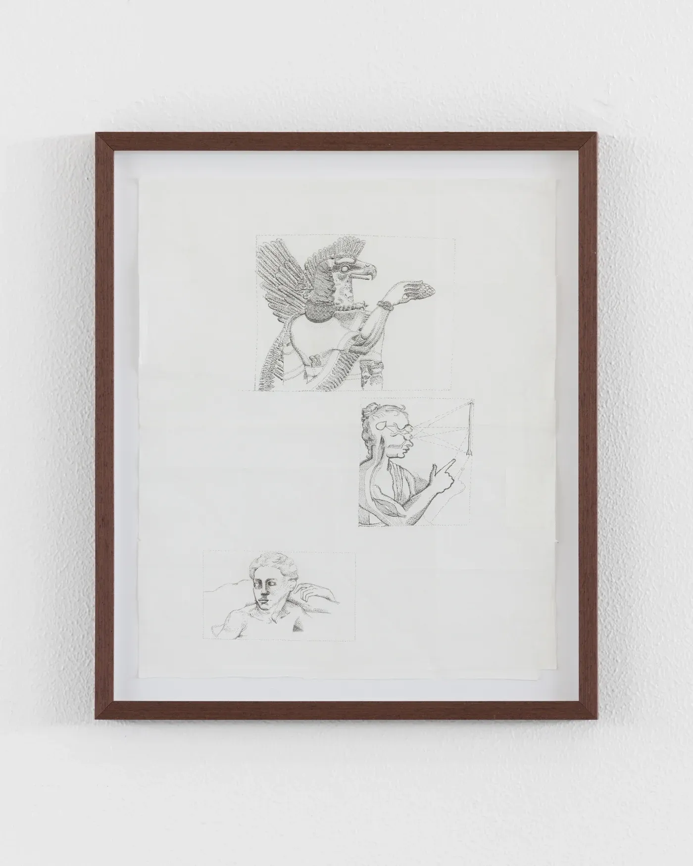 Stefan Bakmand: “Seeking the Pineal Gland,” graphite studies arranged on paper, Doing This Thing, 2021. Photo Mikkel Kaldal. Image courtesy the artist.