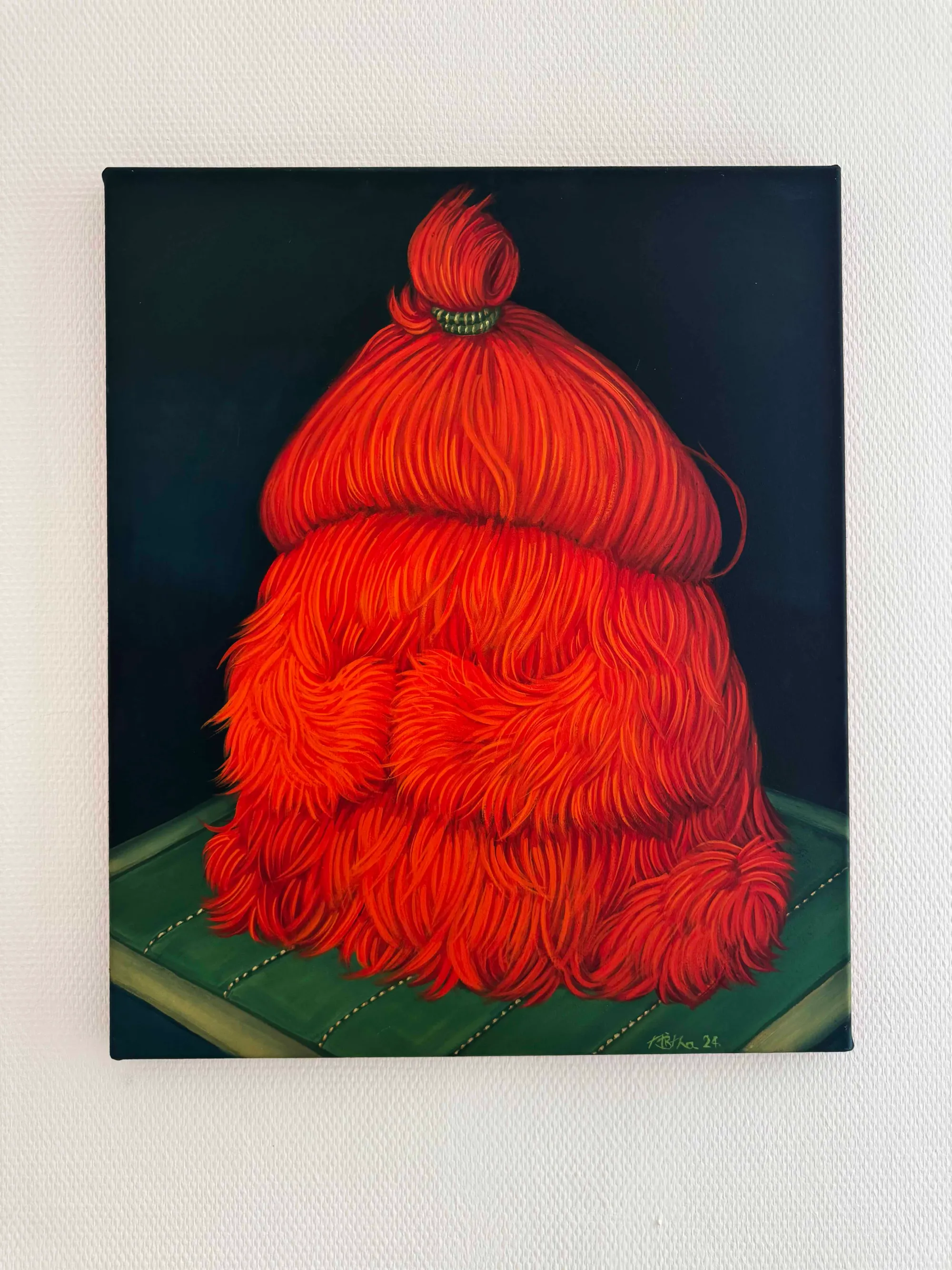 Tabitha Rub, presented by Rodler-Gschwenter Gallery, showed vibrant paintings of shaggy red form that blurs the line between creature and object.