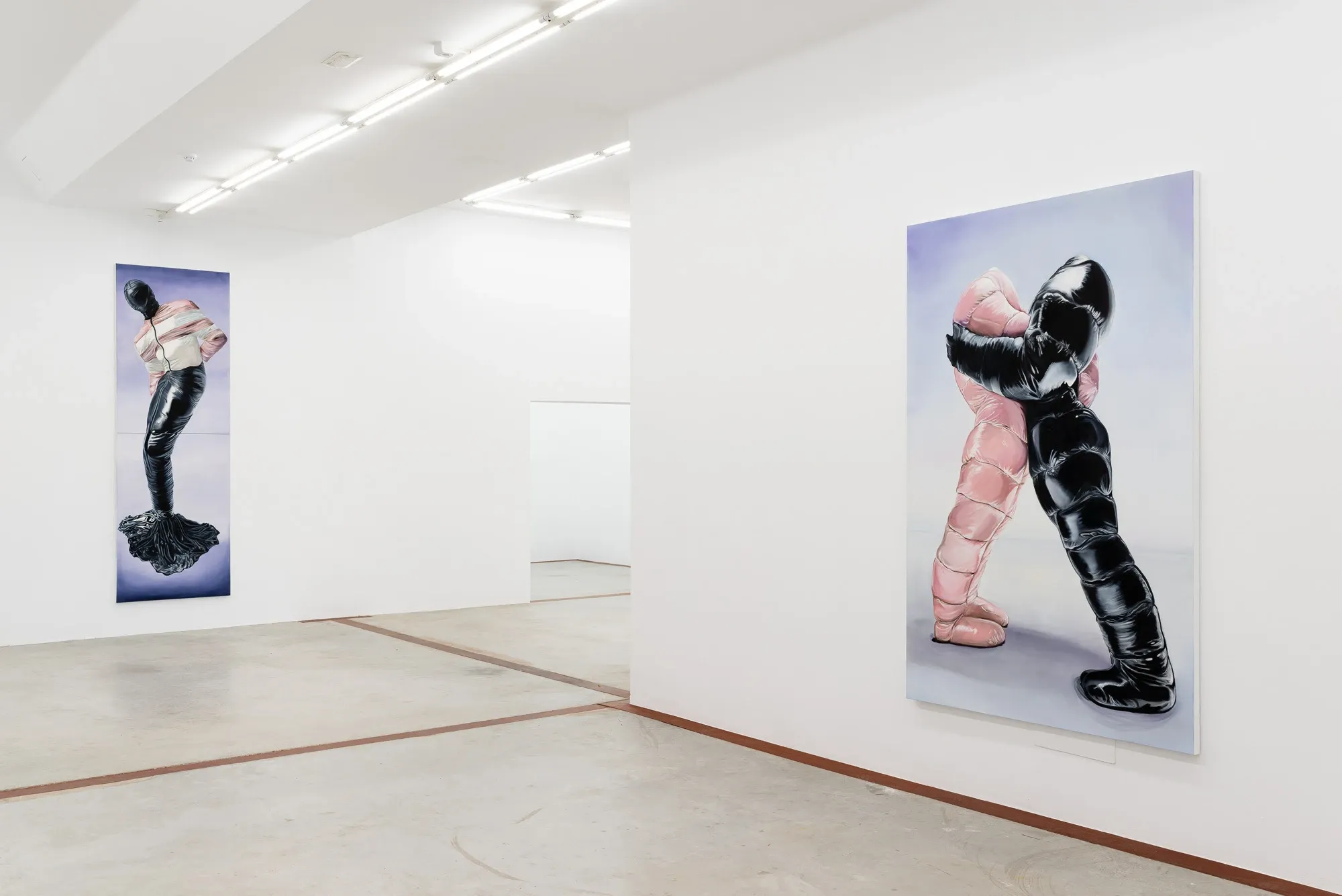 Charlie Stein painting detail glossy black synthetic armor with beige straps exploring posthuman body boundaries and save it real