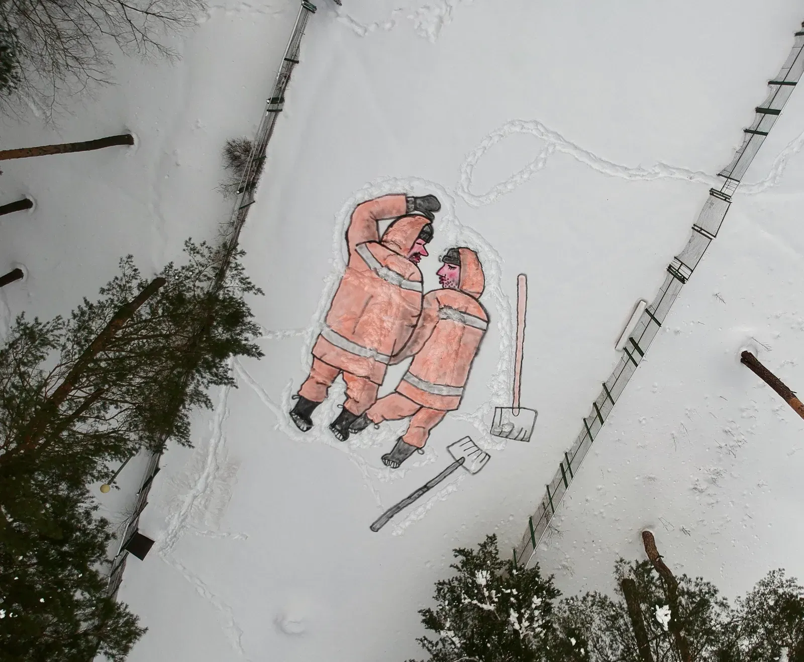 Ivan Volkov, art in public space, land art, snow figures from above 
