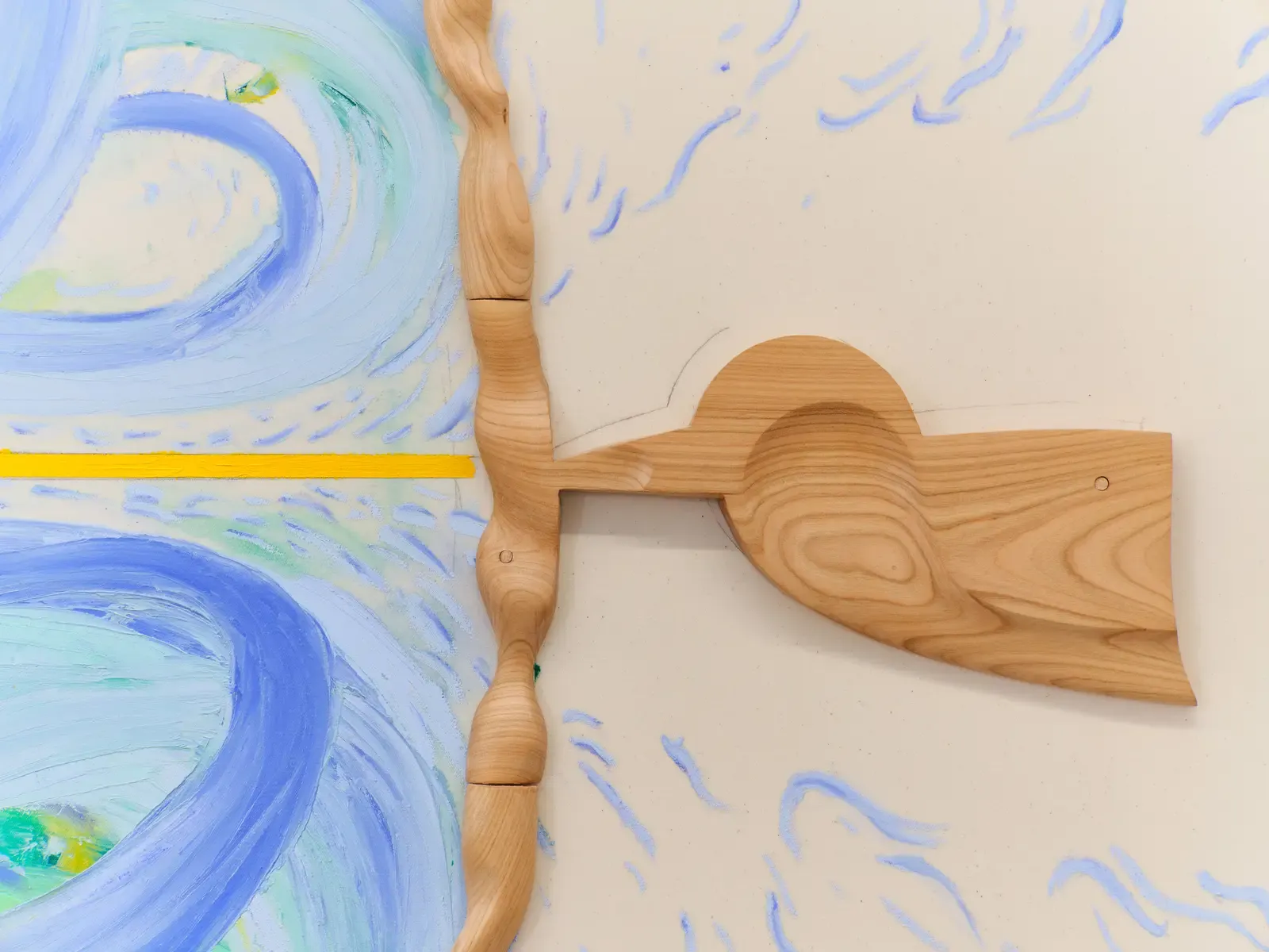 current exhibition in Madrid, detail of wood and paint, catapult munchies art club