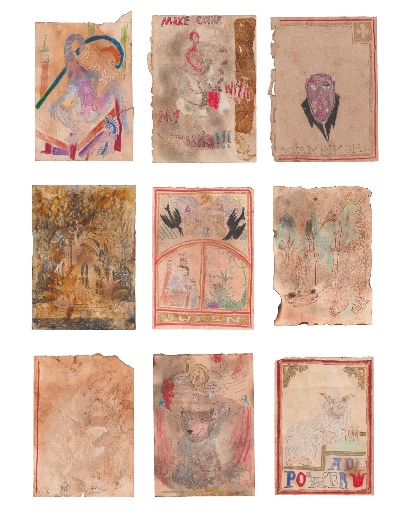 Series of drawings on paper by Ruben Einsmann arranged in a grid.