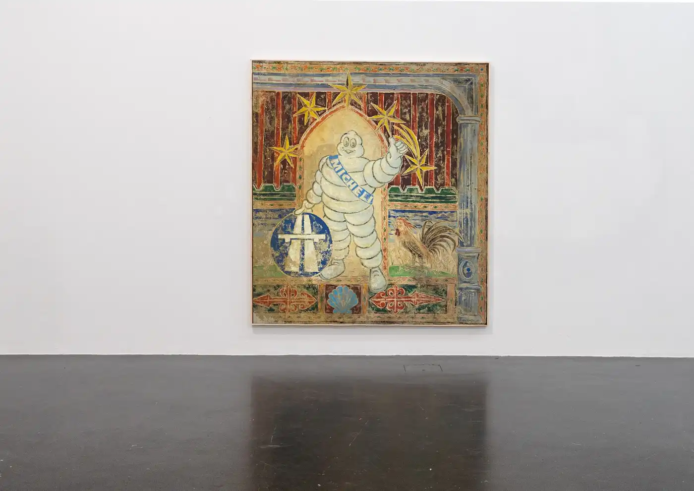 Contemporary painting by Ruben Einsmann displayed on a gallery wall with figurative central motif.