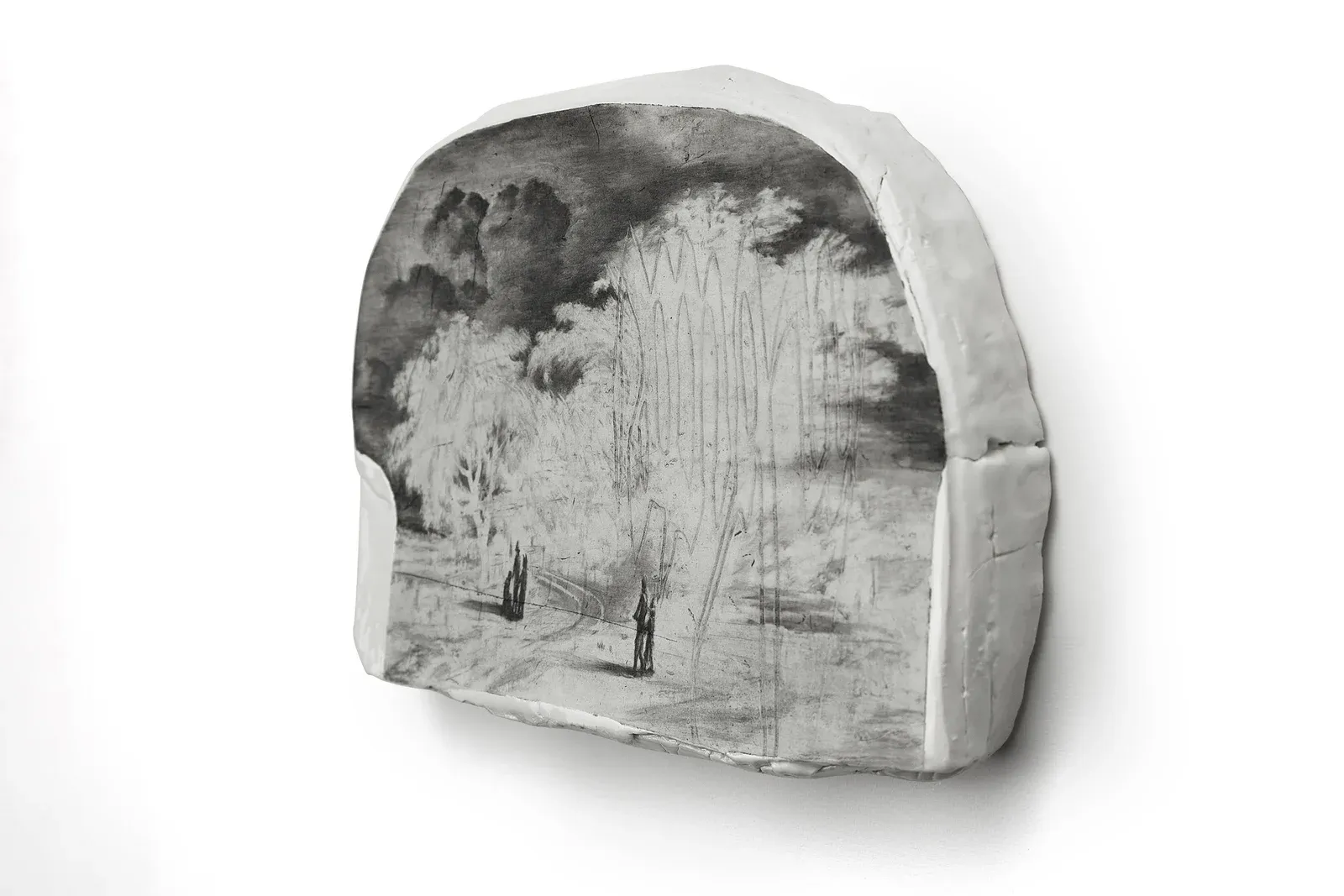 Bart Gielen, wonderful figurative work on ceramic , artist in focus, black and white called Prologue