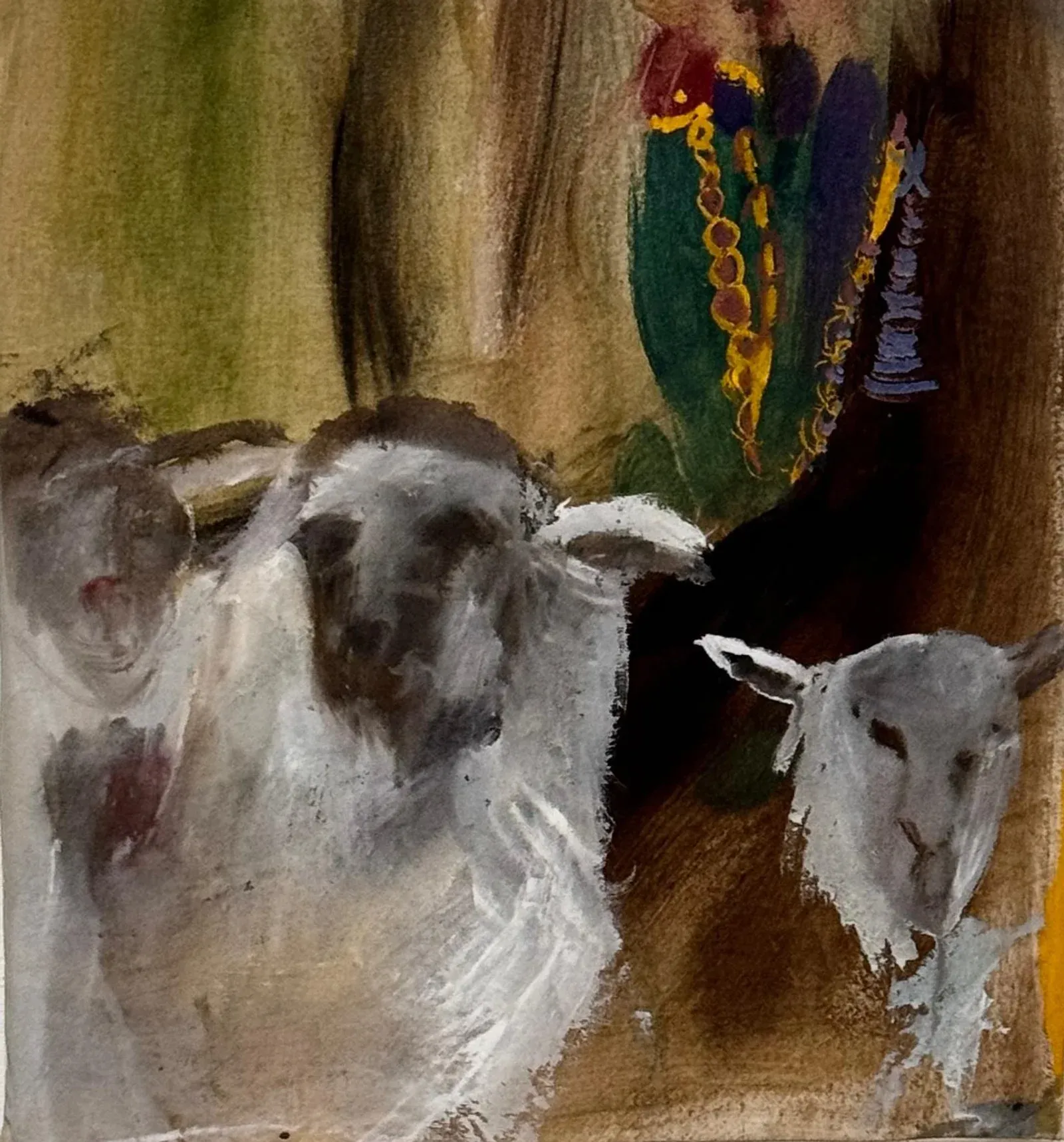 Contemporary figurative painting by Magdalena Maller depicting animals and symbolic forms, expressive brushwork, pigment on canvas, 2025.