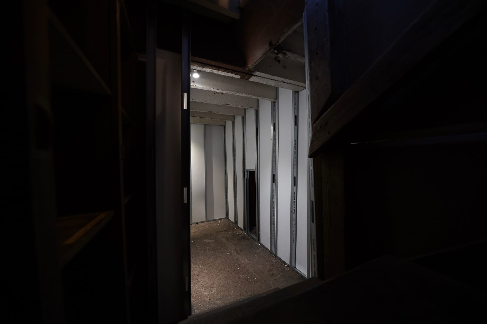 Edoardo Rito, exhibition view, mara projects, dark corridor