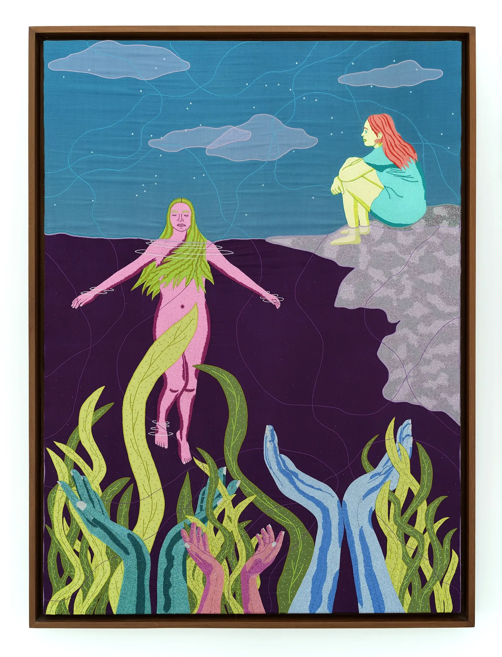 Lauren Januhowski: Supported Submersion - figurative surreal textile artwork