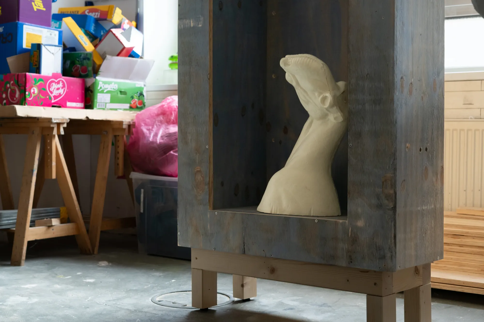 Stasia Grishina work in progress 2026 studio view sculpture process plaster casting Frankfurt Artist in Focus by Catapult