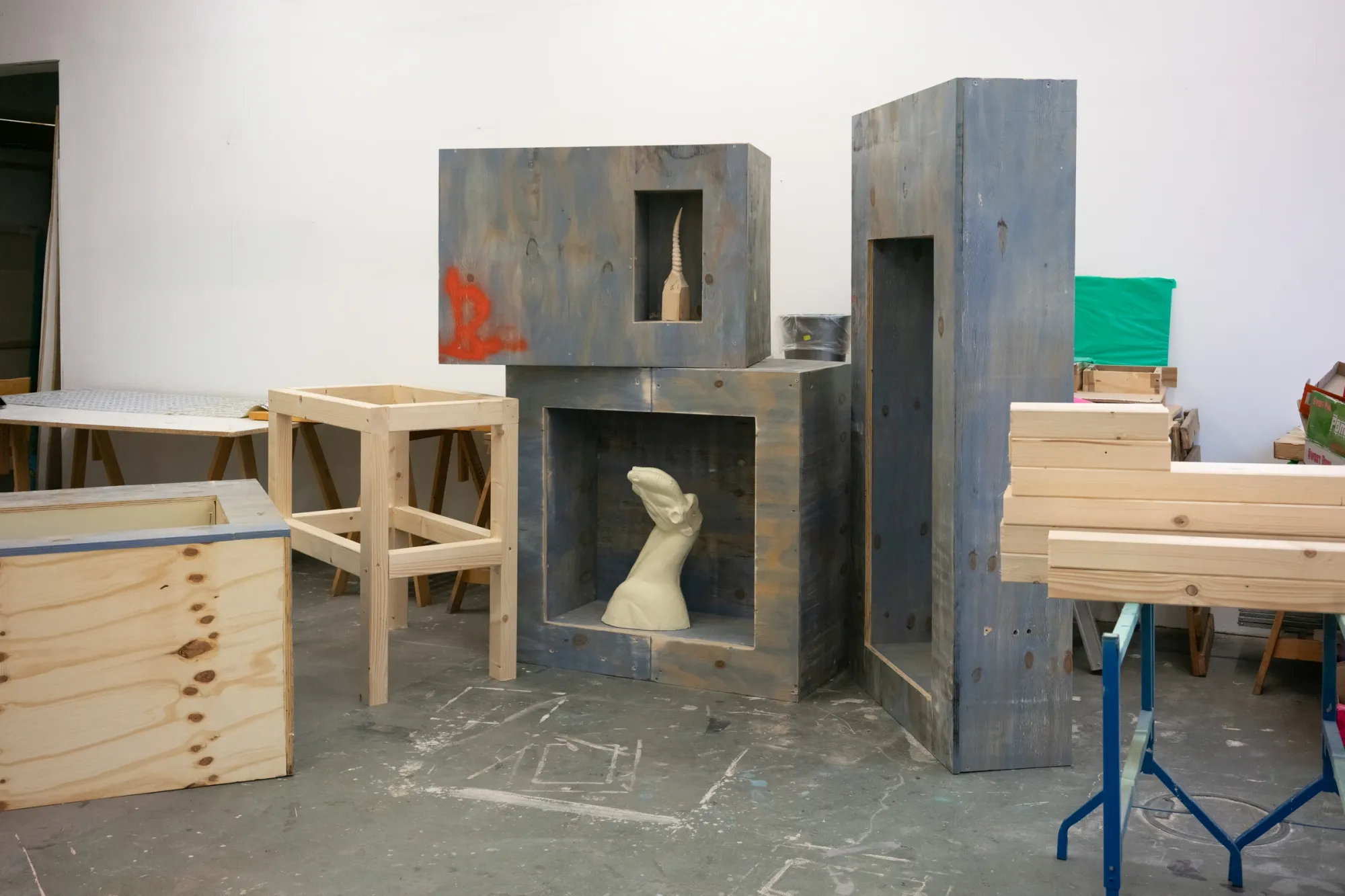 Stasia Grishina studio detail plaster mold and wax form sculpture making process contemporary artist Frankfurt