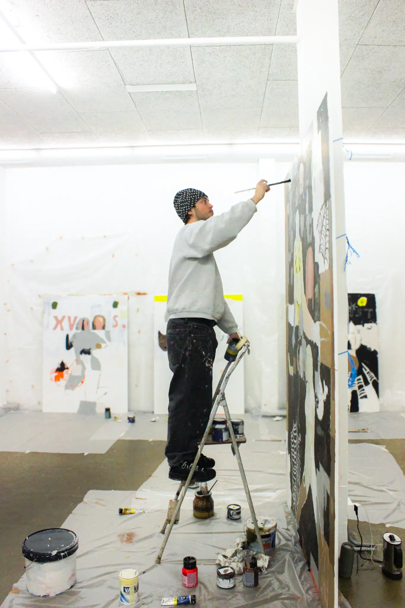 Abel Kabel GOT GUTS 2026 painting installation in progress gallery space Aarhus Jacob Bjorn Gallery Artist in Focus by Catapult