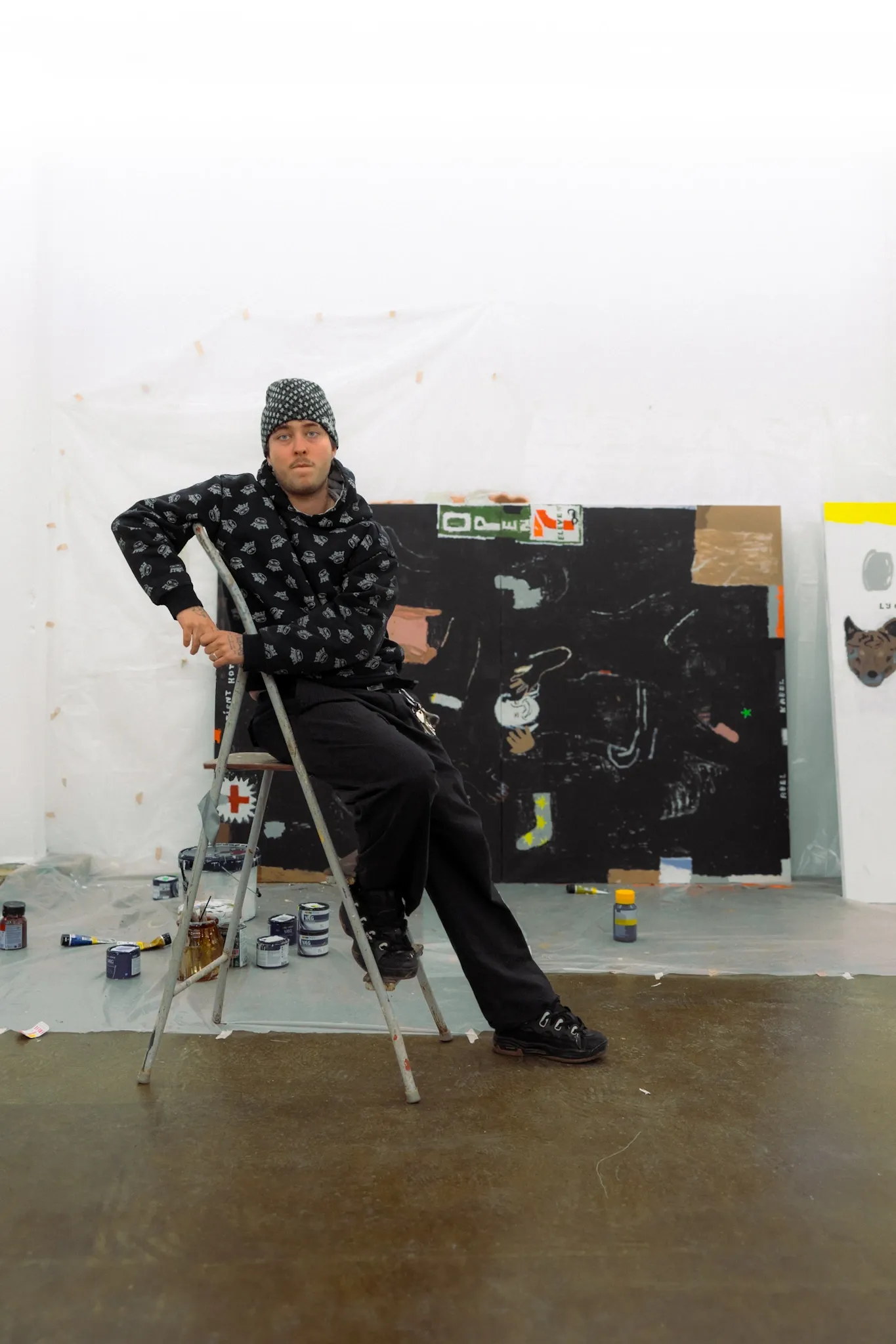 Abel Kabel GOT GUTS 2026 installing figurative painting in gallery Aarhus Denmark contemporary exhibition setup