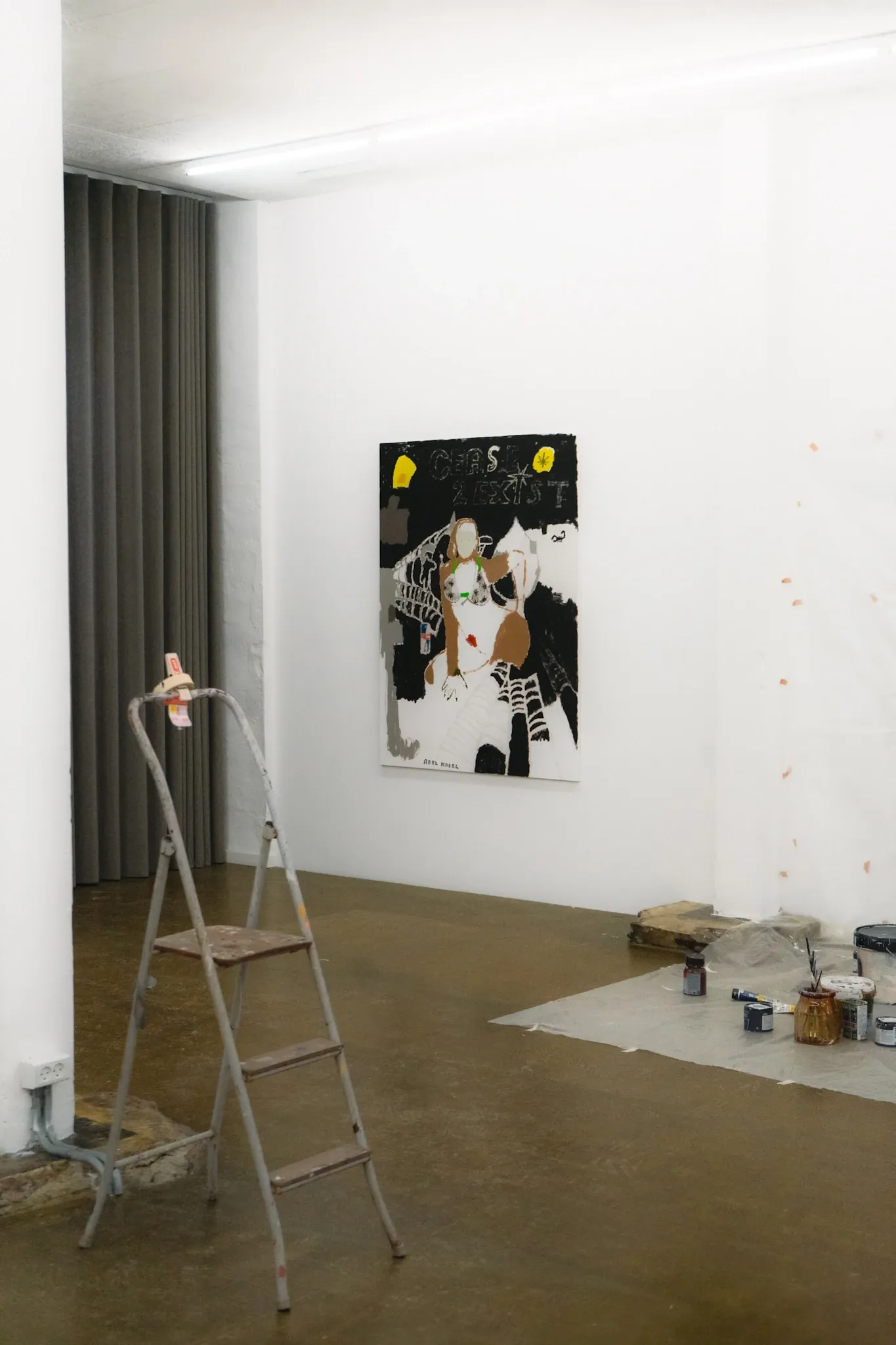 Abel Kabel GOT GUTS 2026 single painting installed in gallery space Aarhus Jacob Bjorn Gallery figurative painting Artist in Focus by Catapult