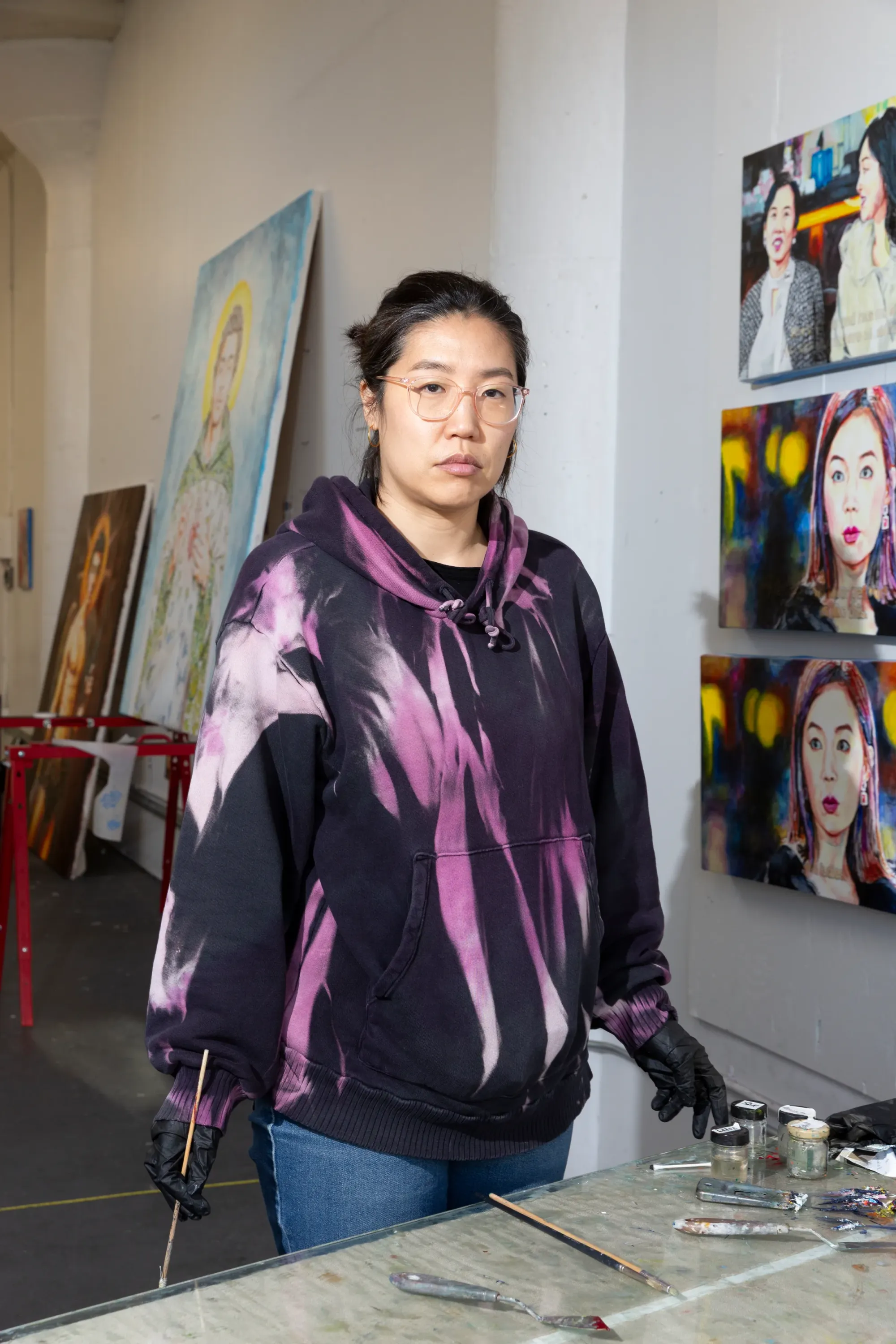Christine Tien Wang in her studio, artist portrait 