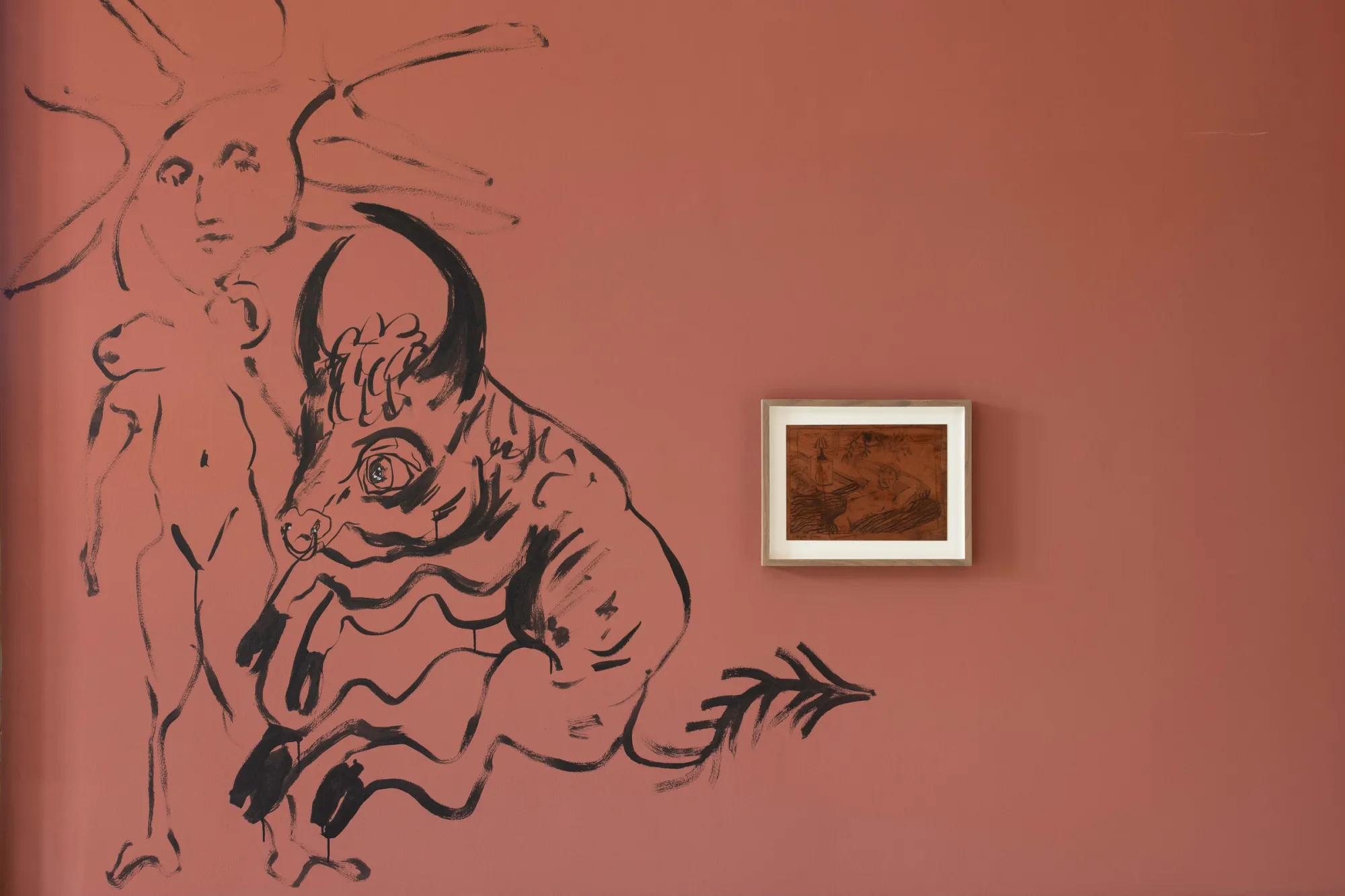 Karim Boumjimar wall drawing hybrid creature framed work Bodies Under Construction coral wall Møstings Frederiksberg contemporary art Denmark