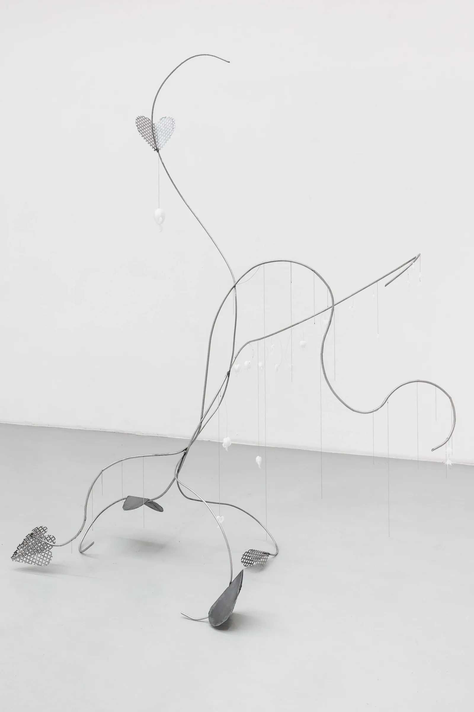 So Young Park Gestated Leak 2026 wire sculpture suspended droplets 3D printed forms minimal white gallery Vienna contemporary installation detail