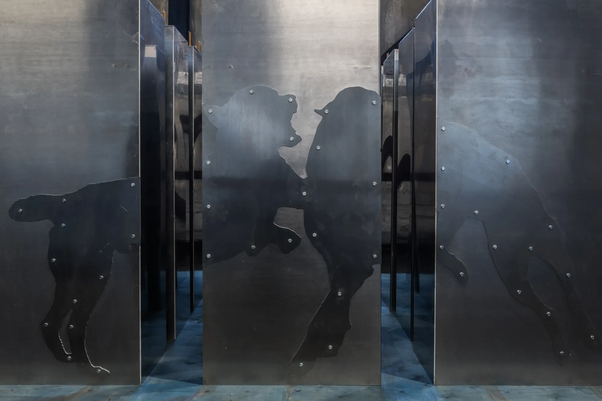 Stasia Grishina Depend Upon Man II 2024 installation view Fabula Gallery Moscow aluminium panels candles Artist in Focus by Catapult