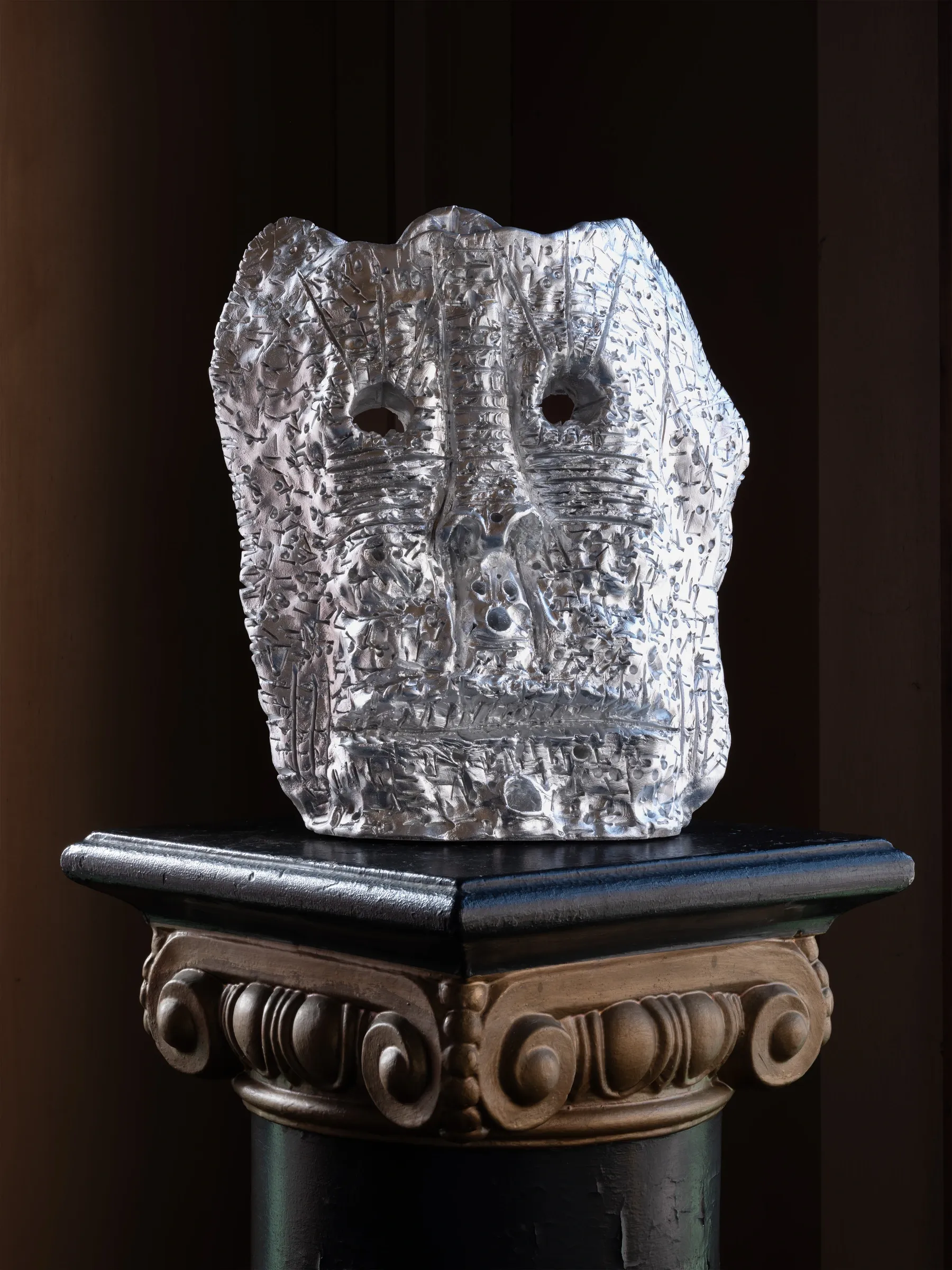 Gallery Fusion installation view - Rune Lambrecht black glazed ceramic flame sculpture, Grihodda,
