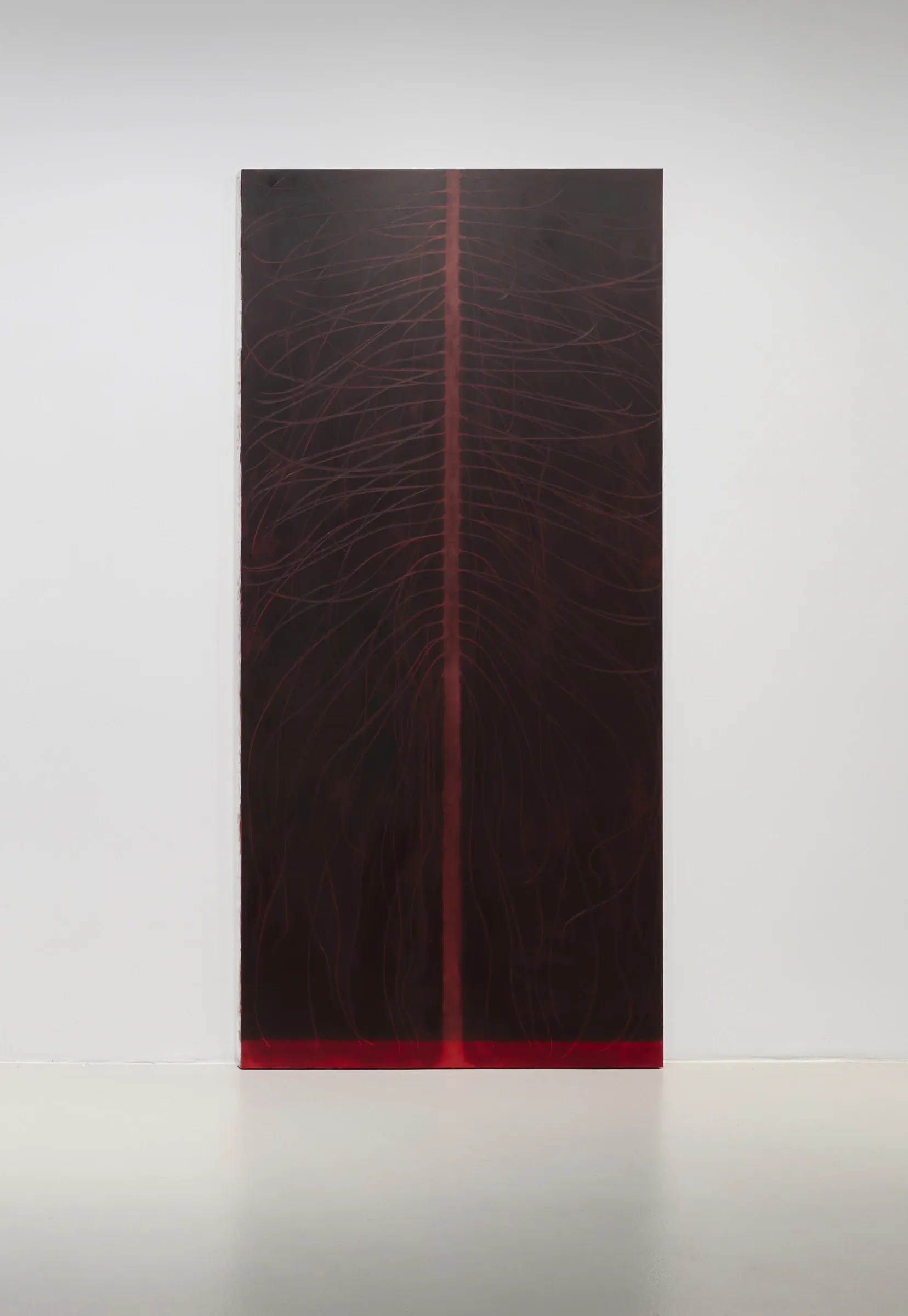 Julia Selin, It has one billion names, Galerie Leu, Munich, 2026, small oil painting of glowing crescent arc on deep red-black ground