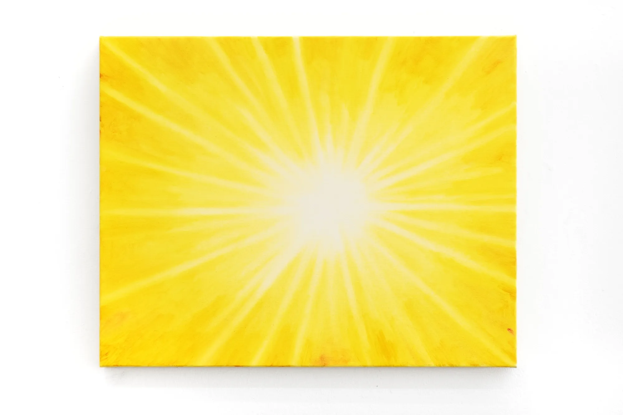 Julia Selin, Bloom, Galerie Leu, Munich, 2026, small yellow painting with white burst radiating from center