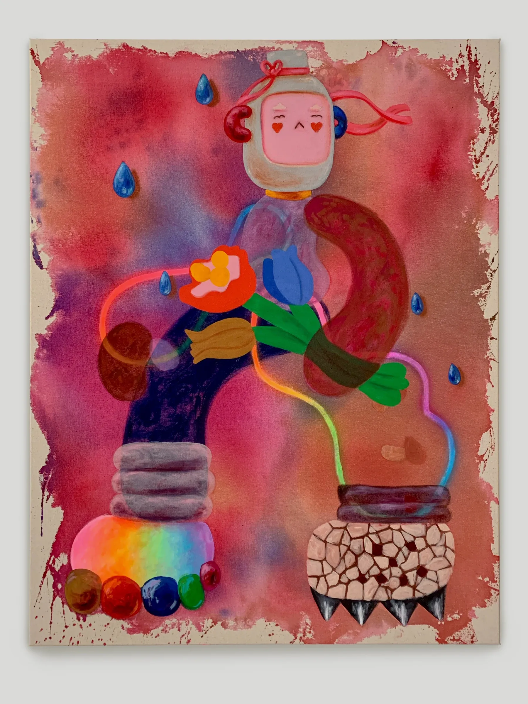 Super Future Kid, I Bring You Flowers, acrylic and mixed media on canvas, 2026 new paintings and artwork colourful, figurative 