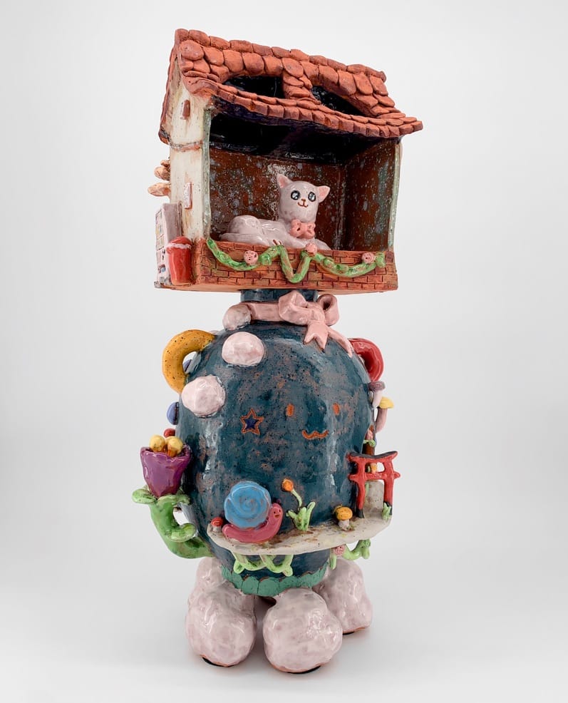 Super Future Kid,&nbsp;Sky Cottage, ceramic vessel, playful and colourful