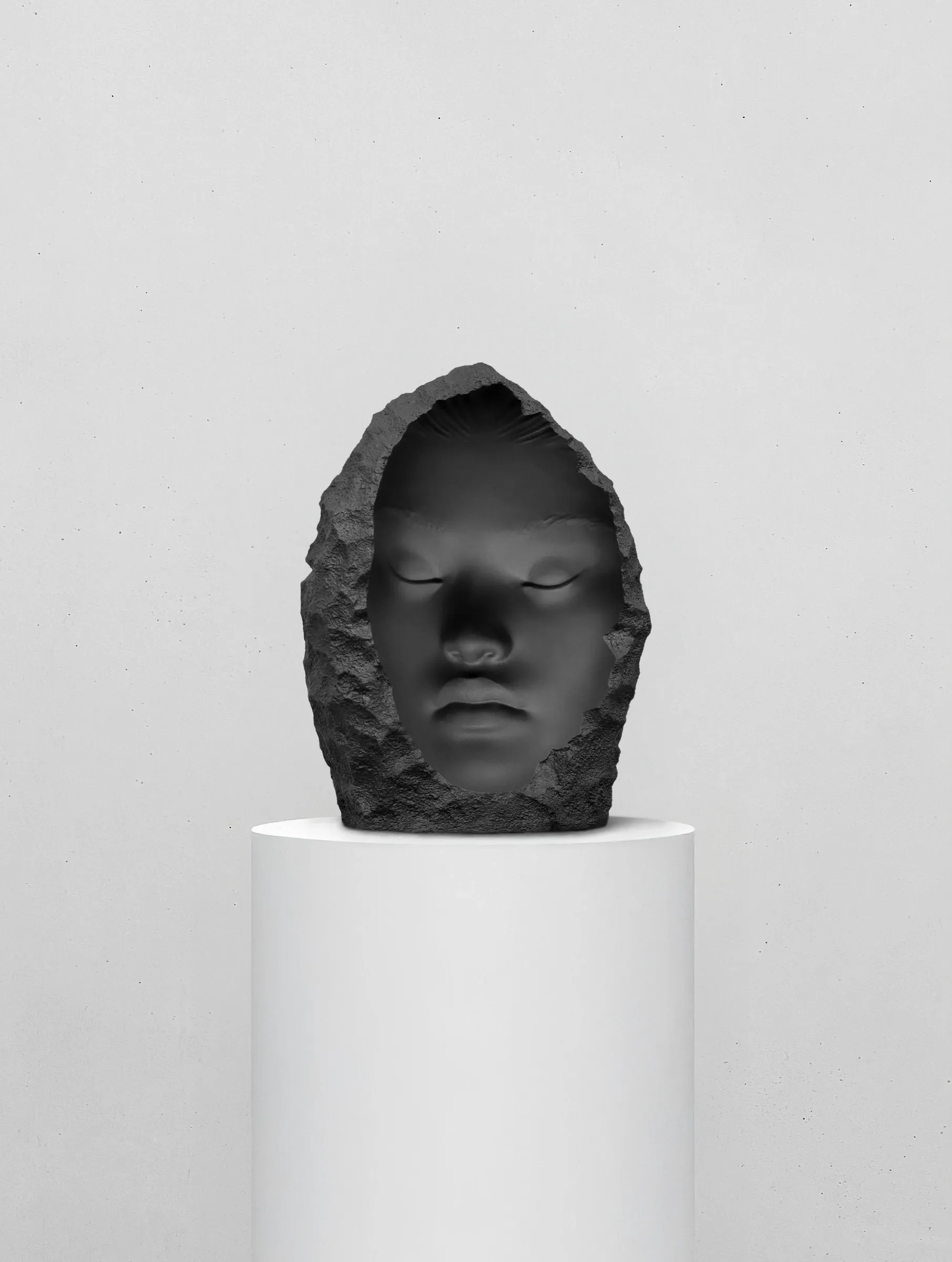 Alejandro Monge, The Inverse Shapes IV, LA BIBI Gallery, Palma, 2025, face carved stone garden