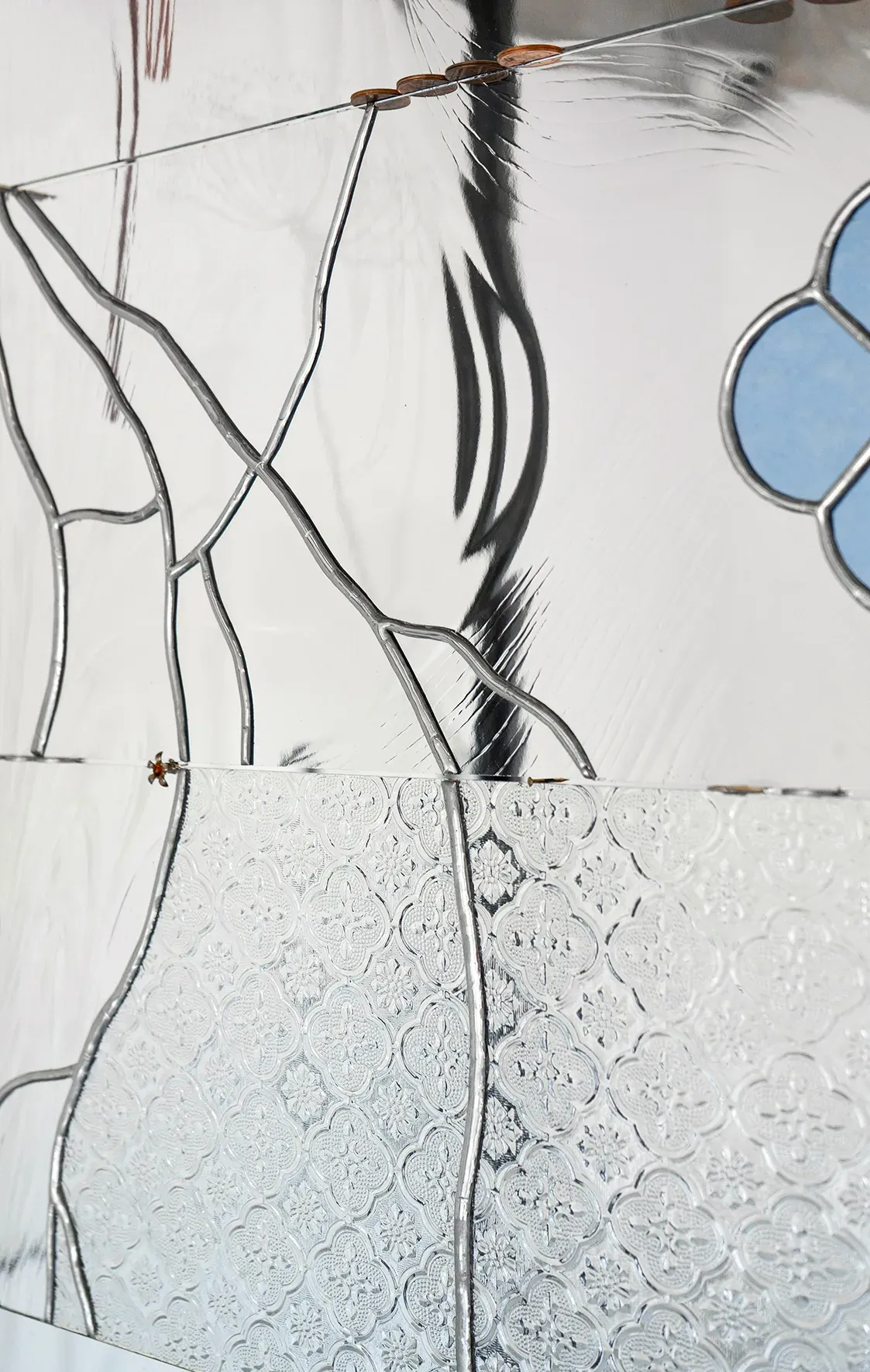 Anna Mari Liivrand, Amid Bitter Flowers, detail, stained glass and wrought iron, EKKM Tallinn, 2026