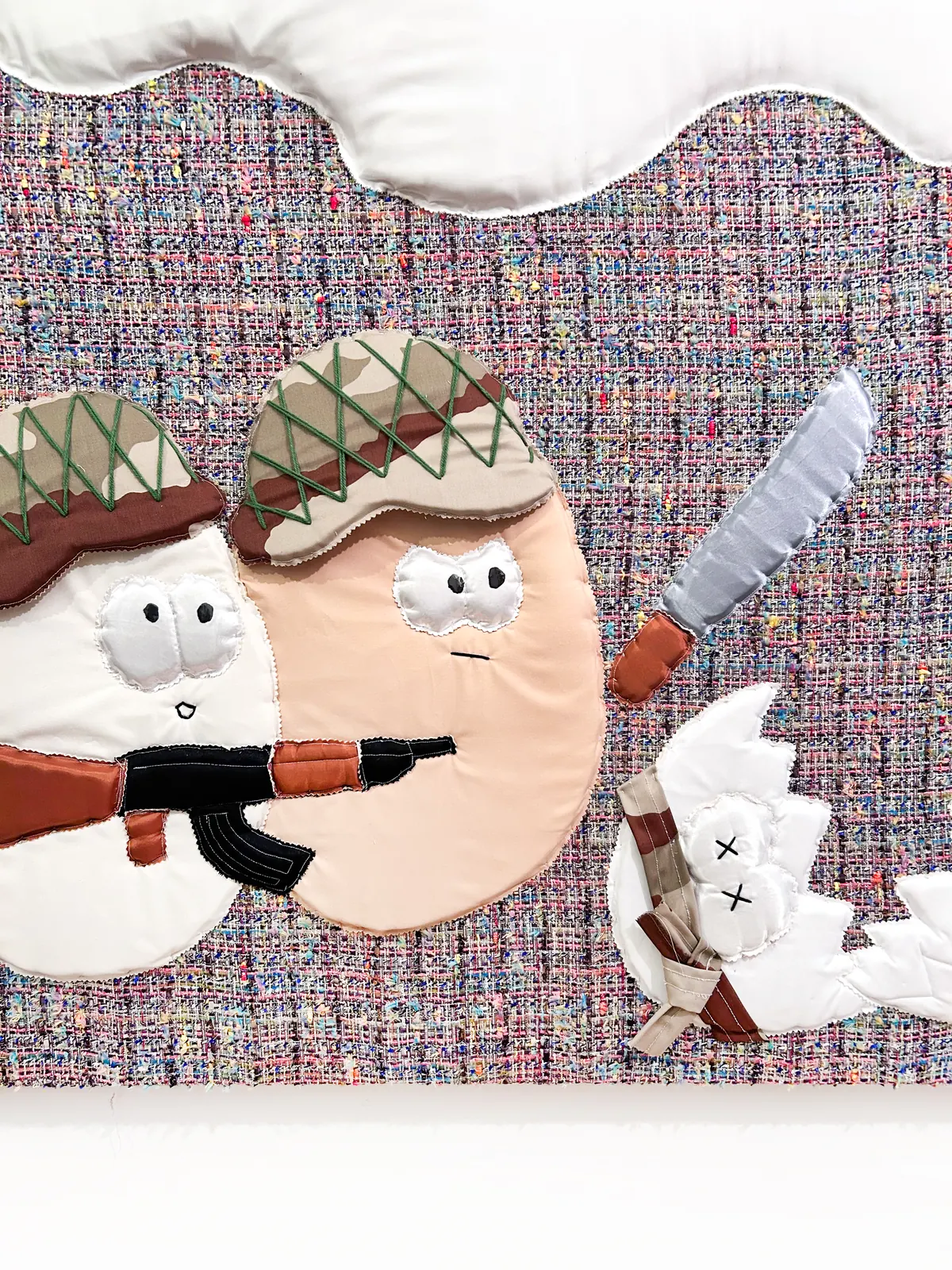 Daniel Ferstl, Start tracking your macros they need you for war, detail, mixed media canvas, 160×125 cm, 2026