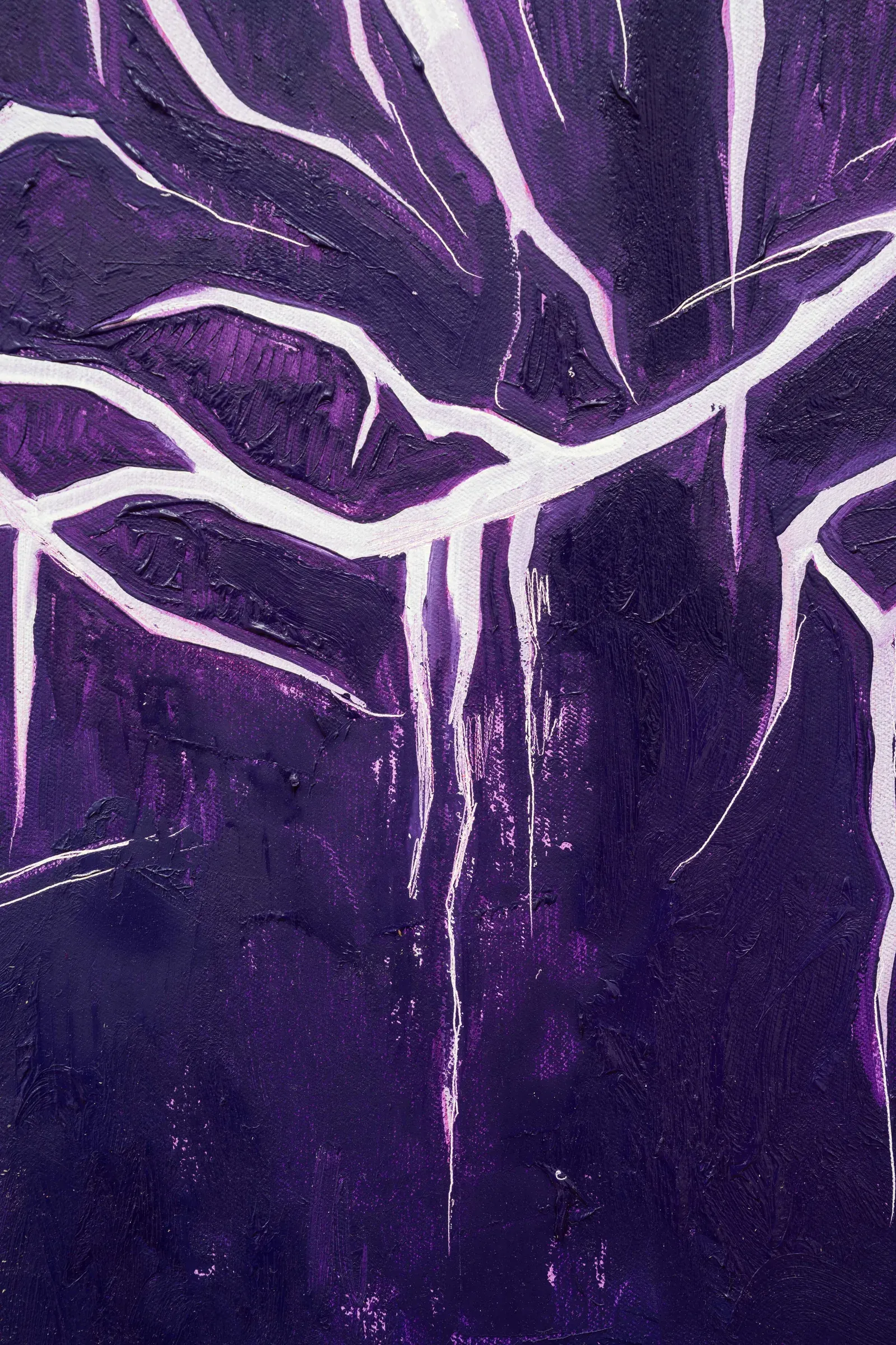 Joschua Yesni Arnaut, Maybe I'm Just Like My Father, Galerie 3AP, Frankfurt, 2026, close-up of purple paint surface with white branching lines