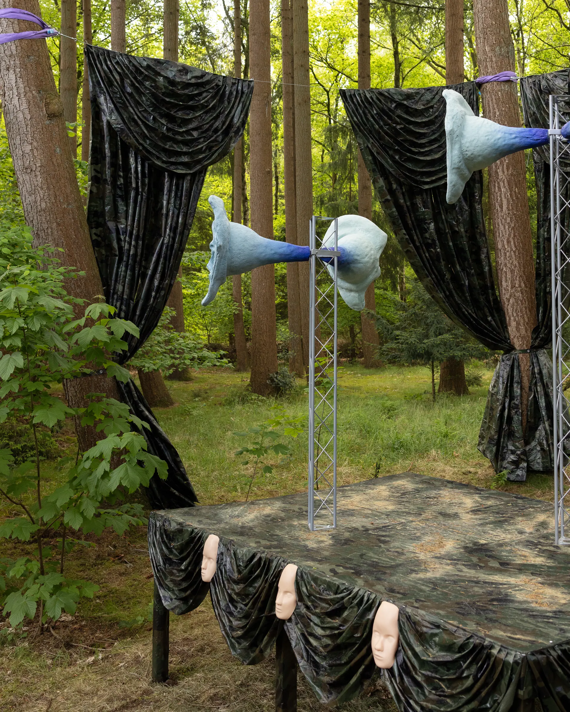 Katharina Busl, Nothing Up My Sleeve, PaltzBiënnale Soest 2026, close-up of blue-grey ear sculptures on metal trusses