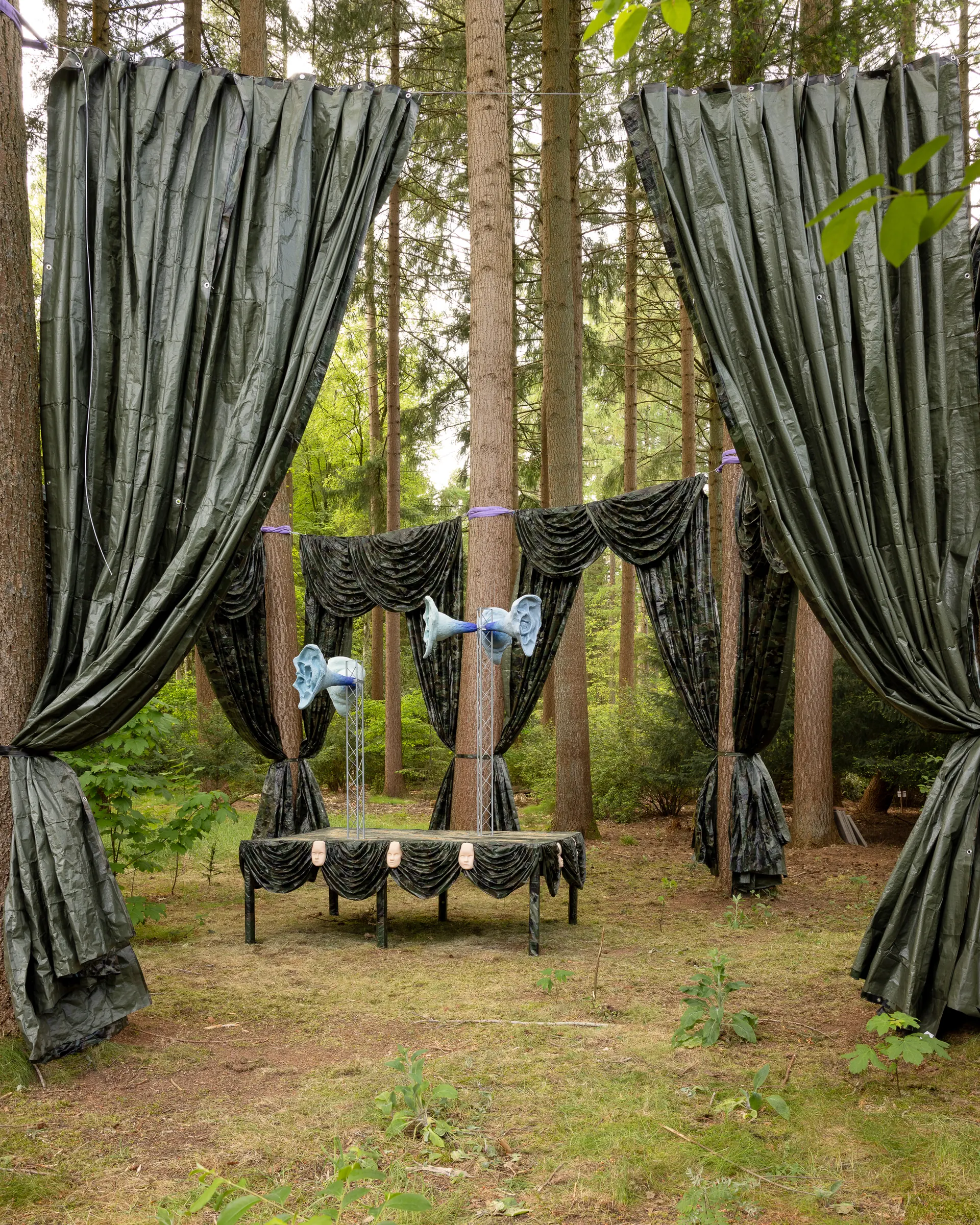 Katharina Busl, Nothing Up My Sleeve, Paltz Biënnale Soest 2026, front view of forest theater with curtains and trusses catapult exhibition review and submission
