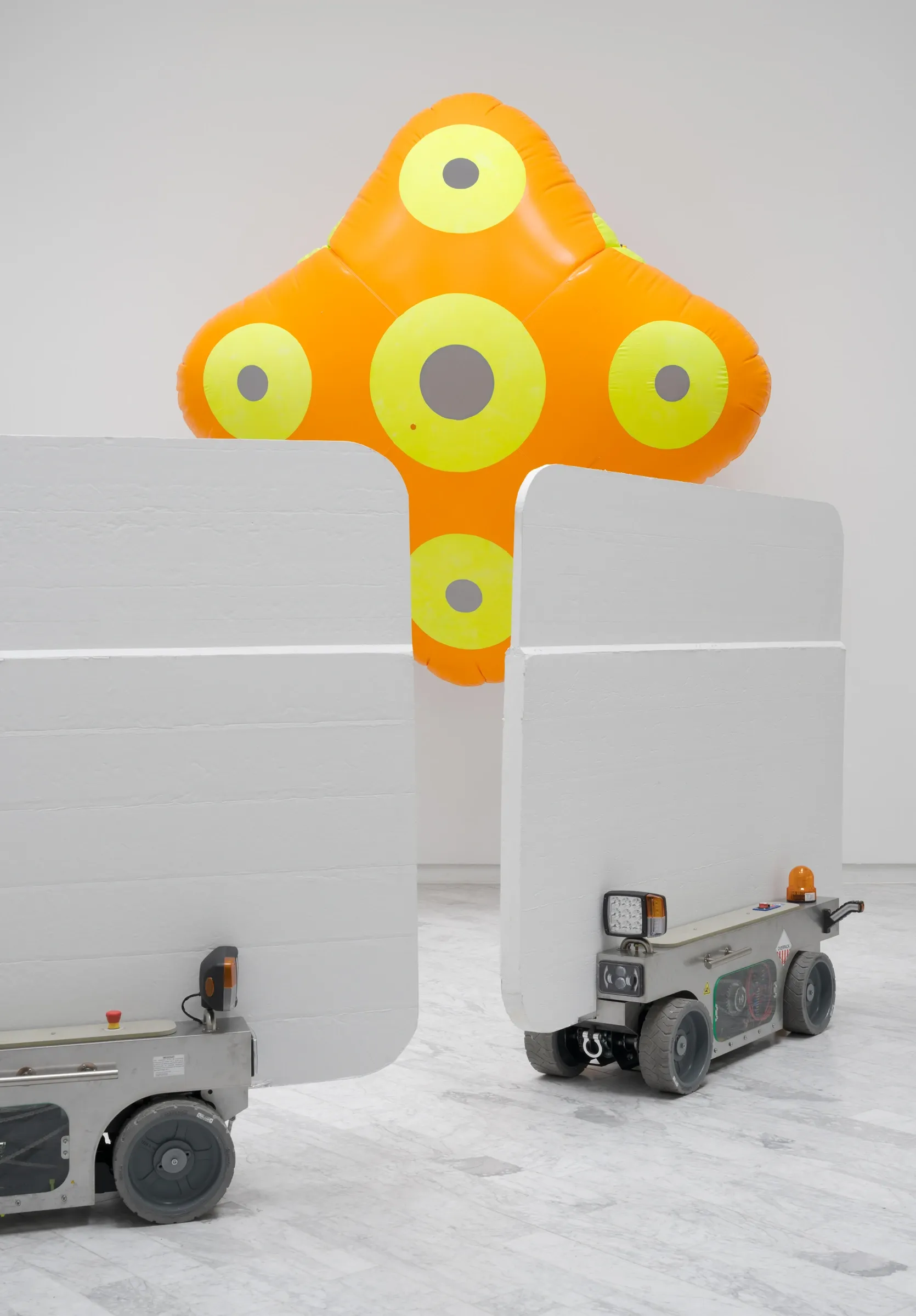 Louis Morlæ, Walls at the World's End, Tranen, Hellerup, 2026, single robotic wall with AI-generated films on gallery walls